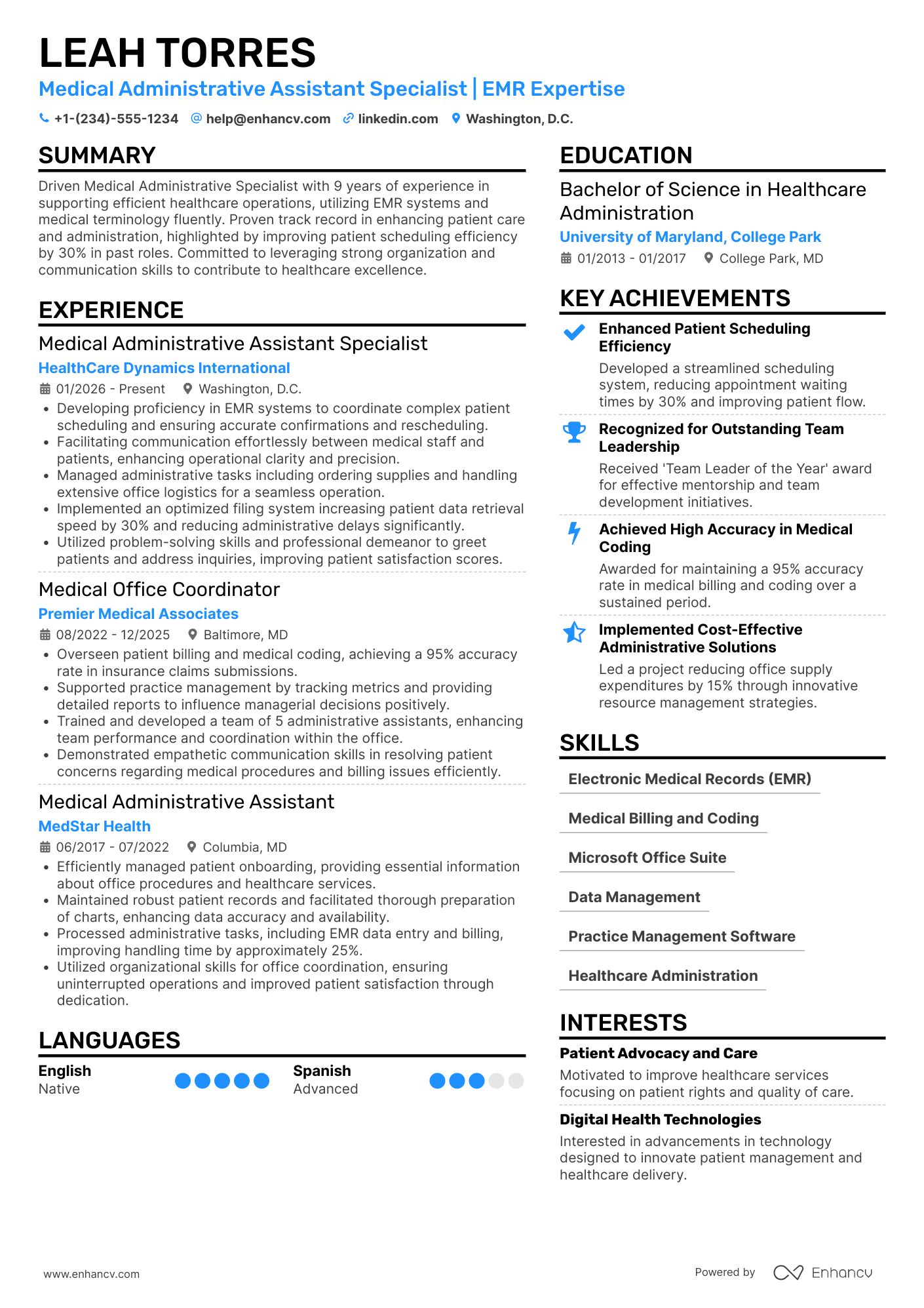 Medical Administrative Assistant Specialist Resume Example