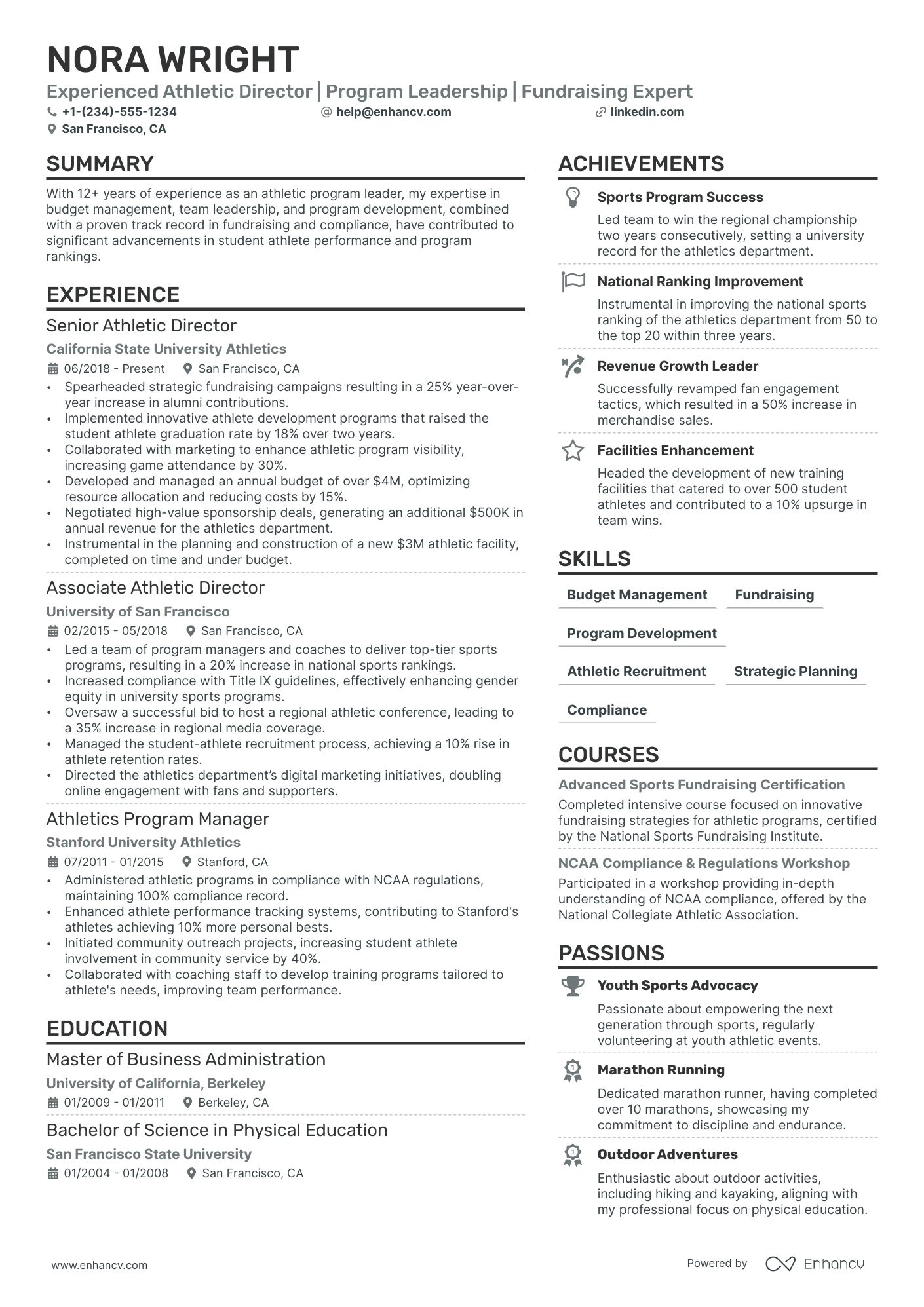 Athletic Director Resume Example