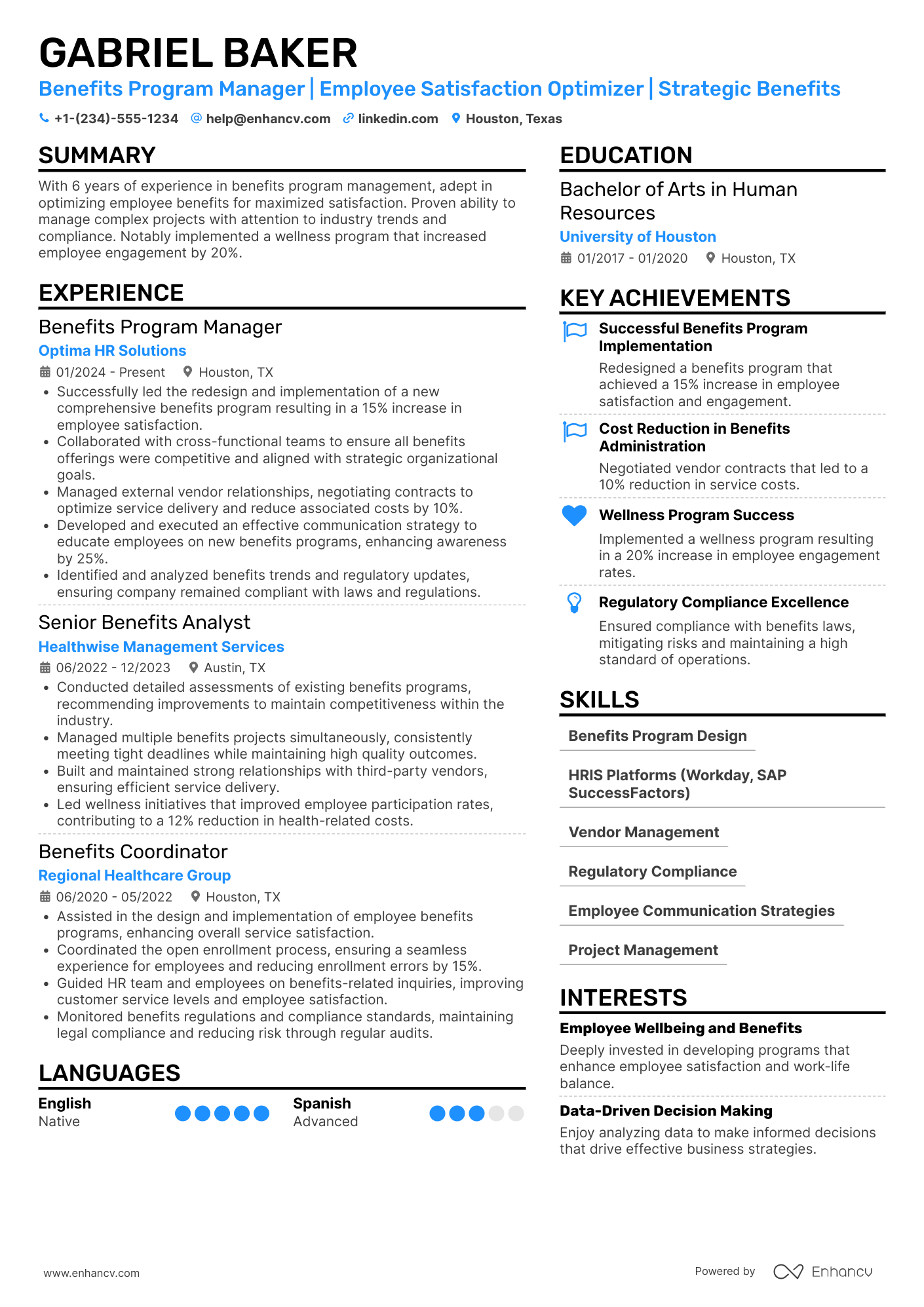 Benefits Program Manager Resume Example