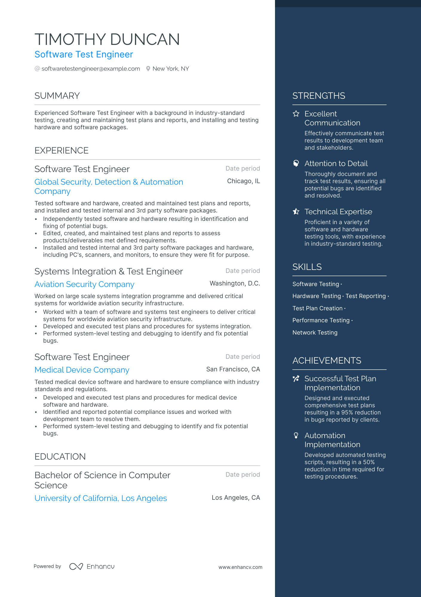 Software Test Engineer Resume Example