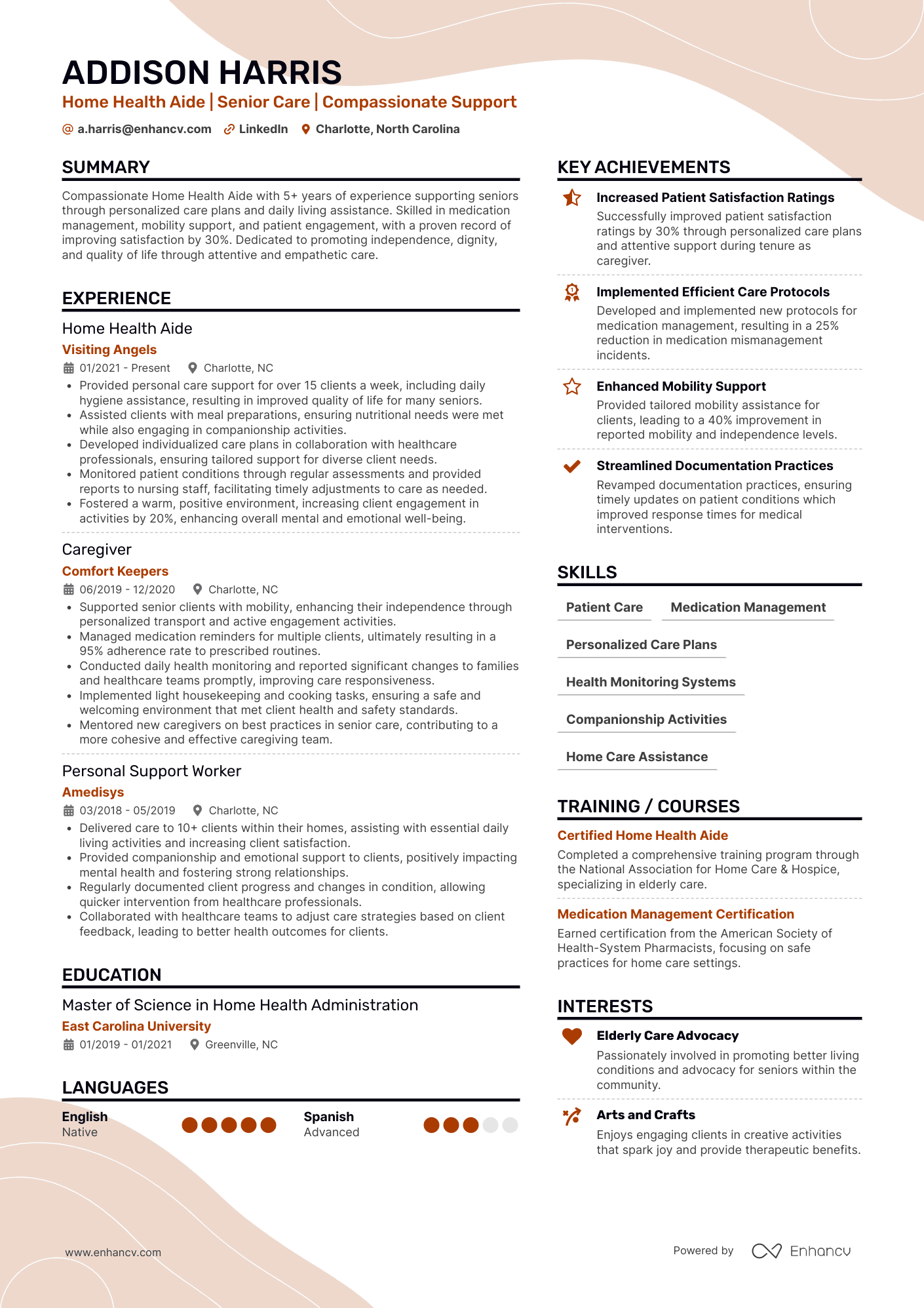 Home Health Aide Caregiver Resume Example