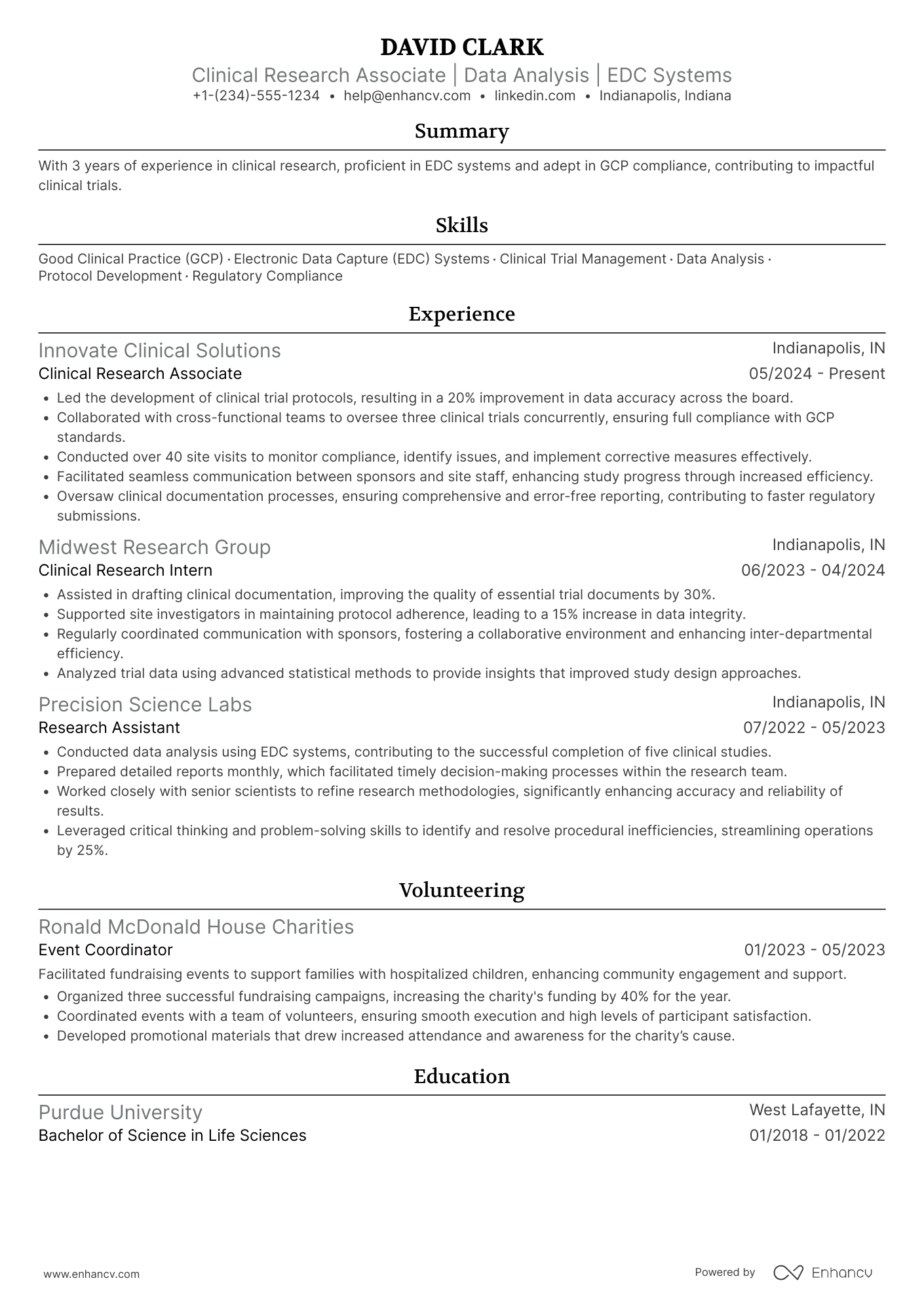 PhD Clinical Research Associate Resume Example