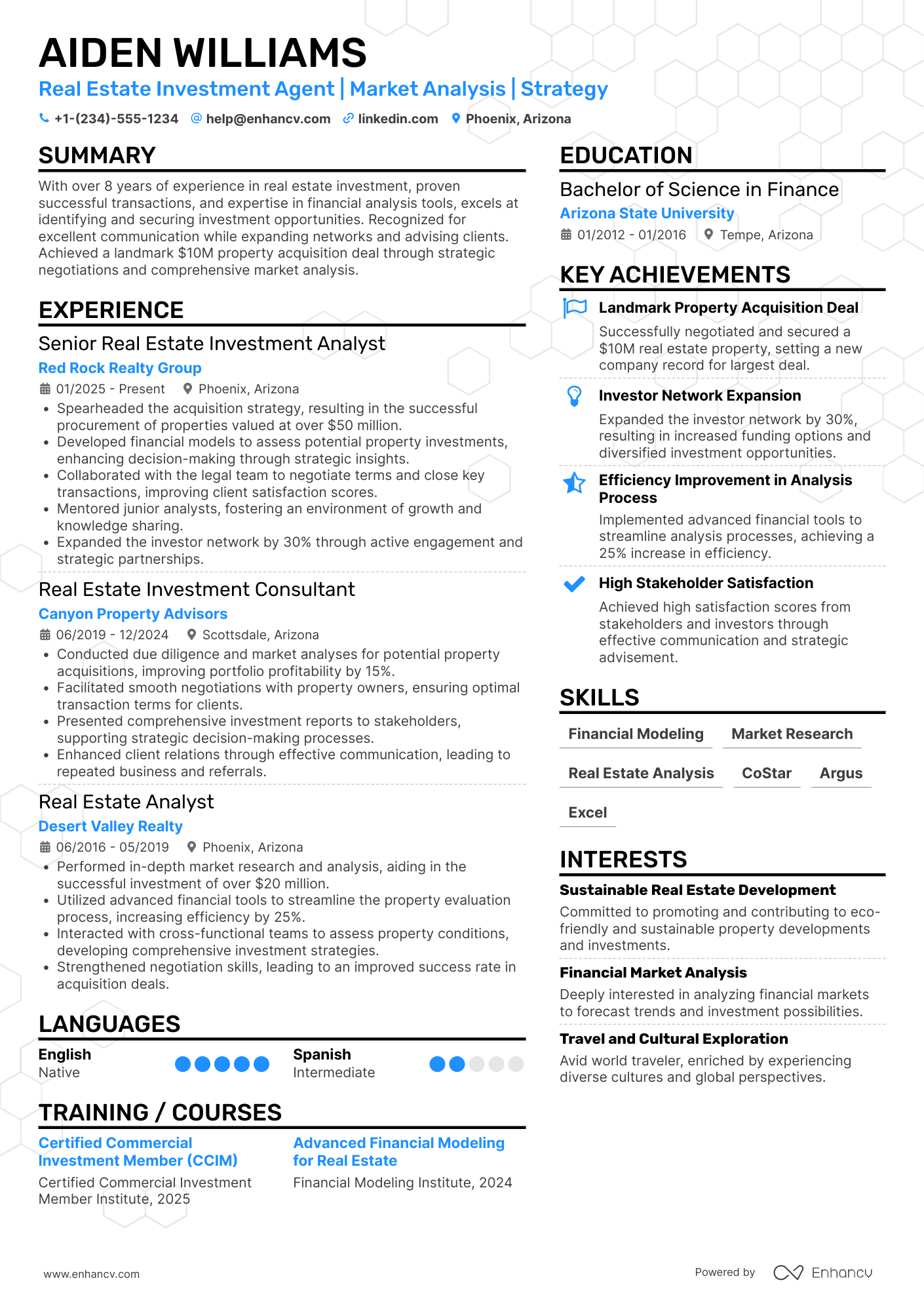 Real Estate Investment Agent Resume Example