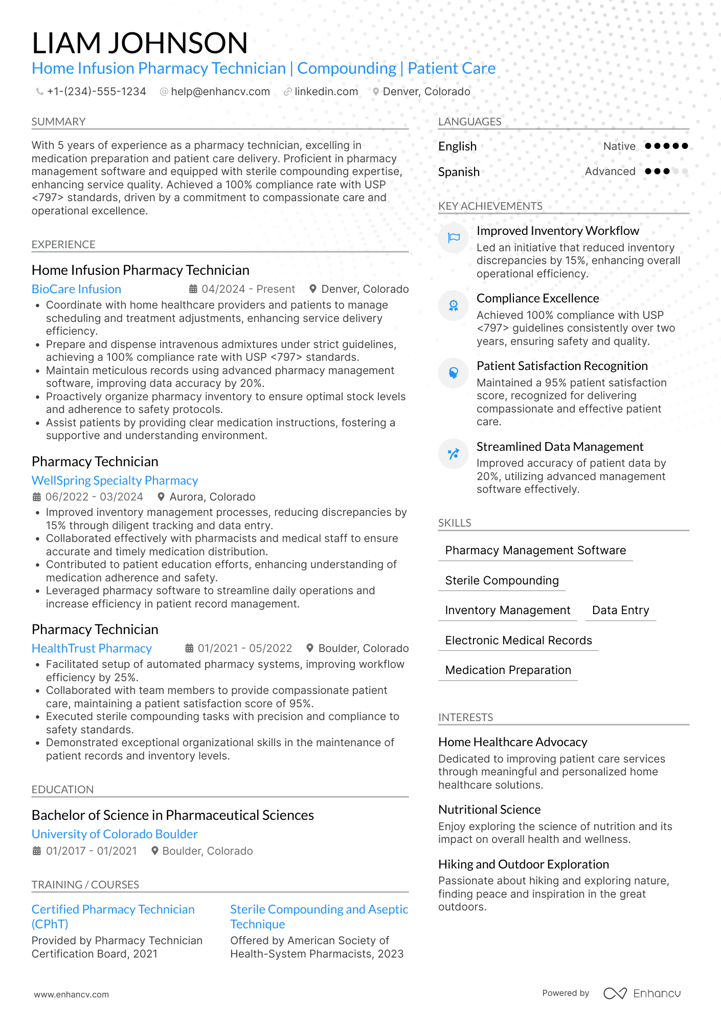Home Infusion Pharmacy Technician Resume Example