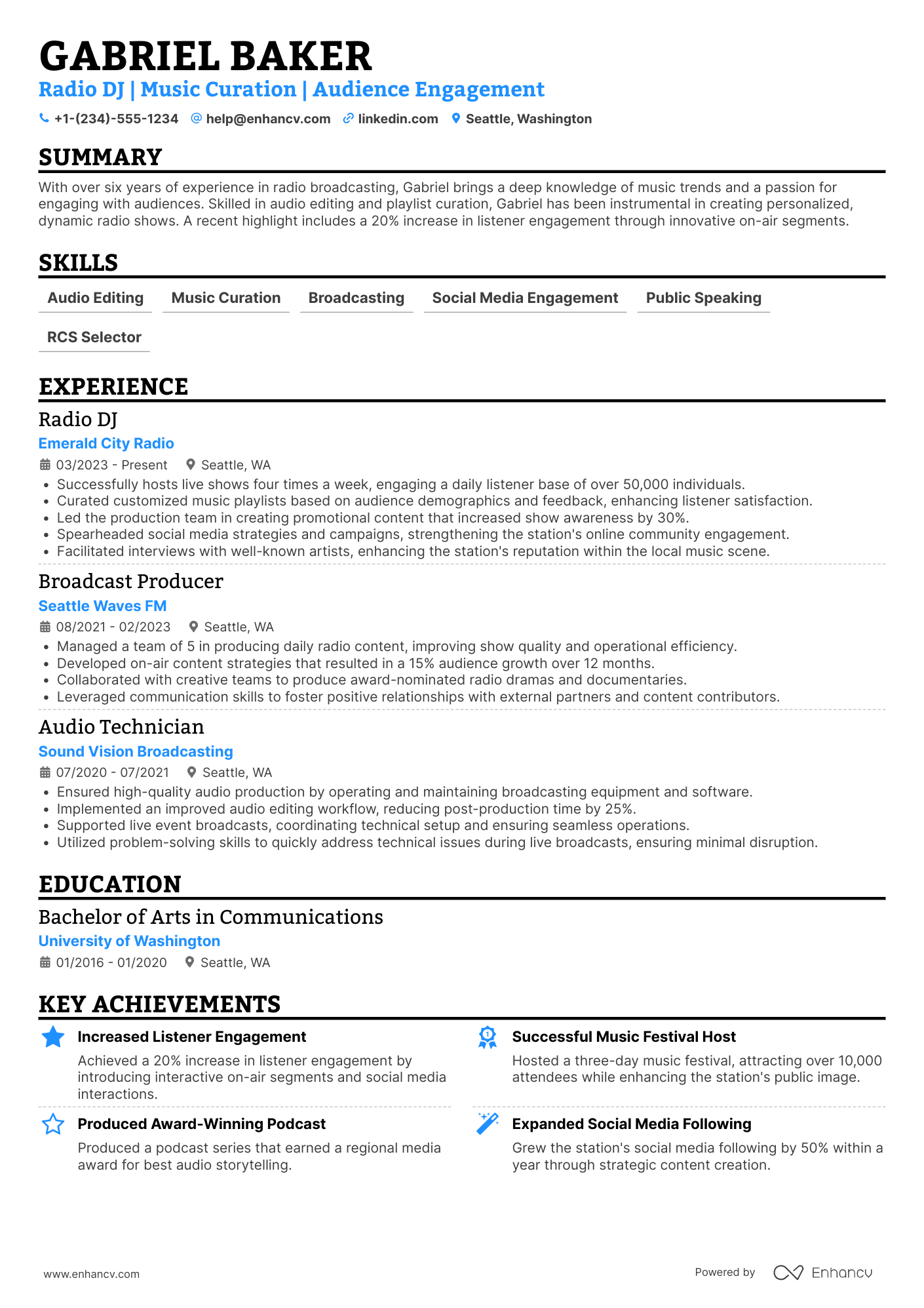 Radio DJ Resume Example