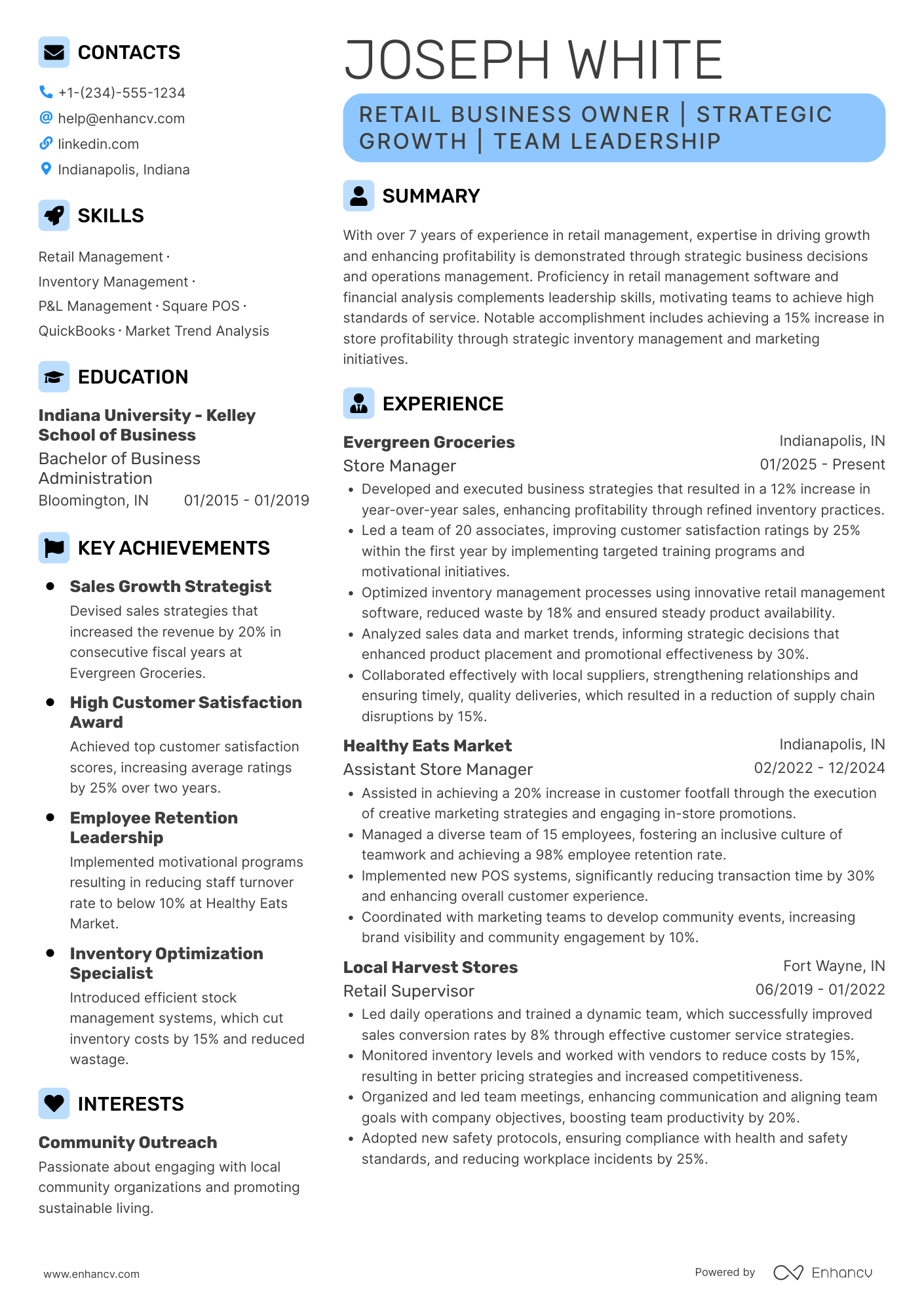 Retail Business Owner Resume Example