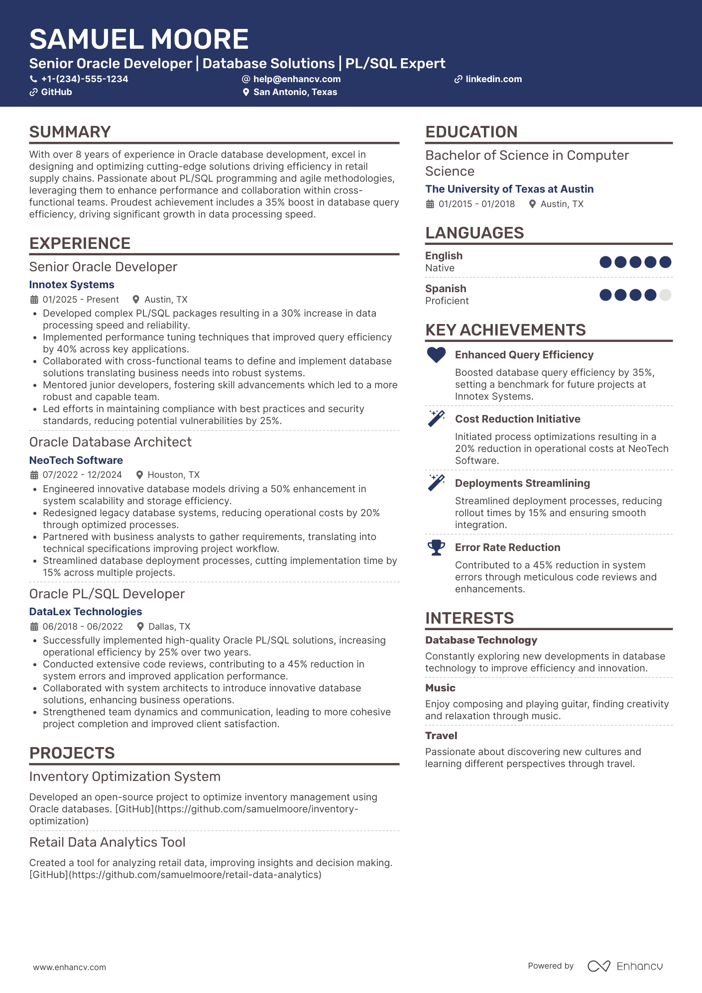 Senior Oracle Developer Resume Example