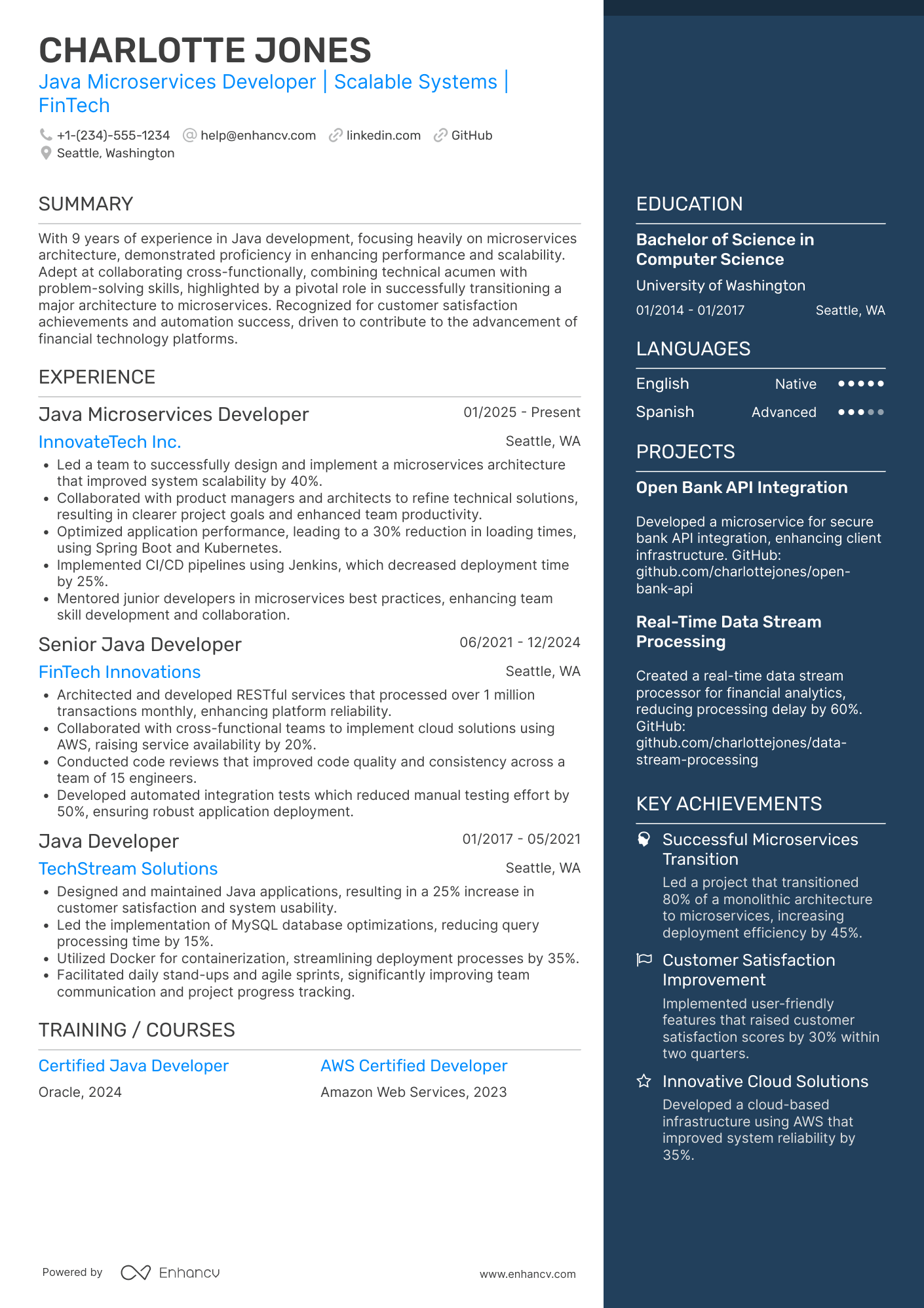 Java Microservices Developer Resume Example