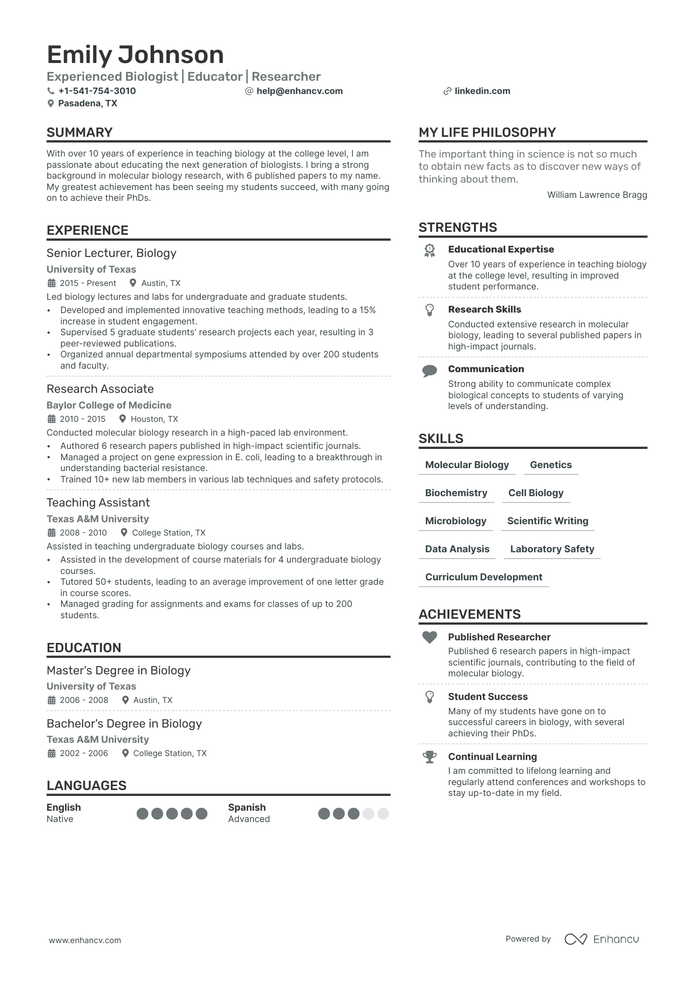 Biology Resume Example