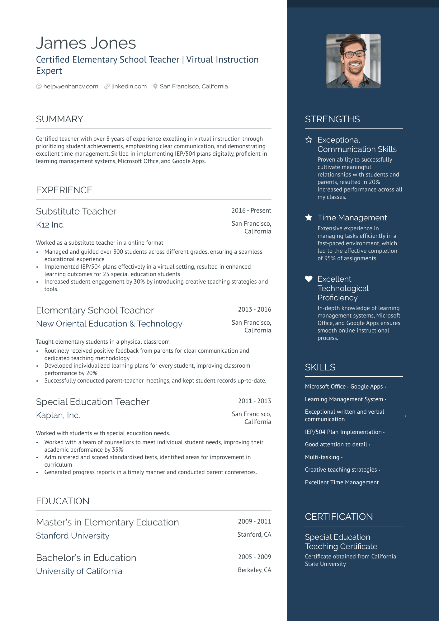 Elementary Substitute Teacher Resume Example