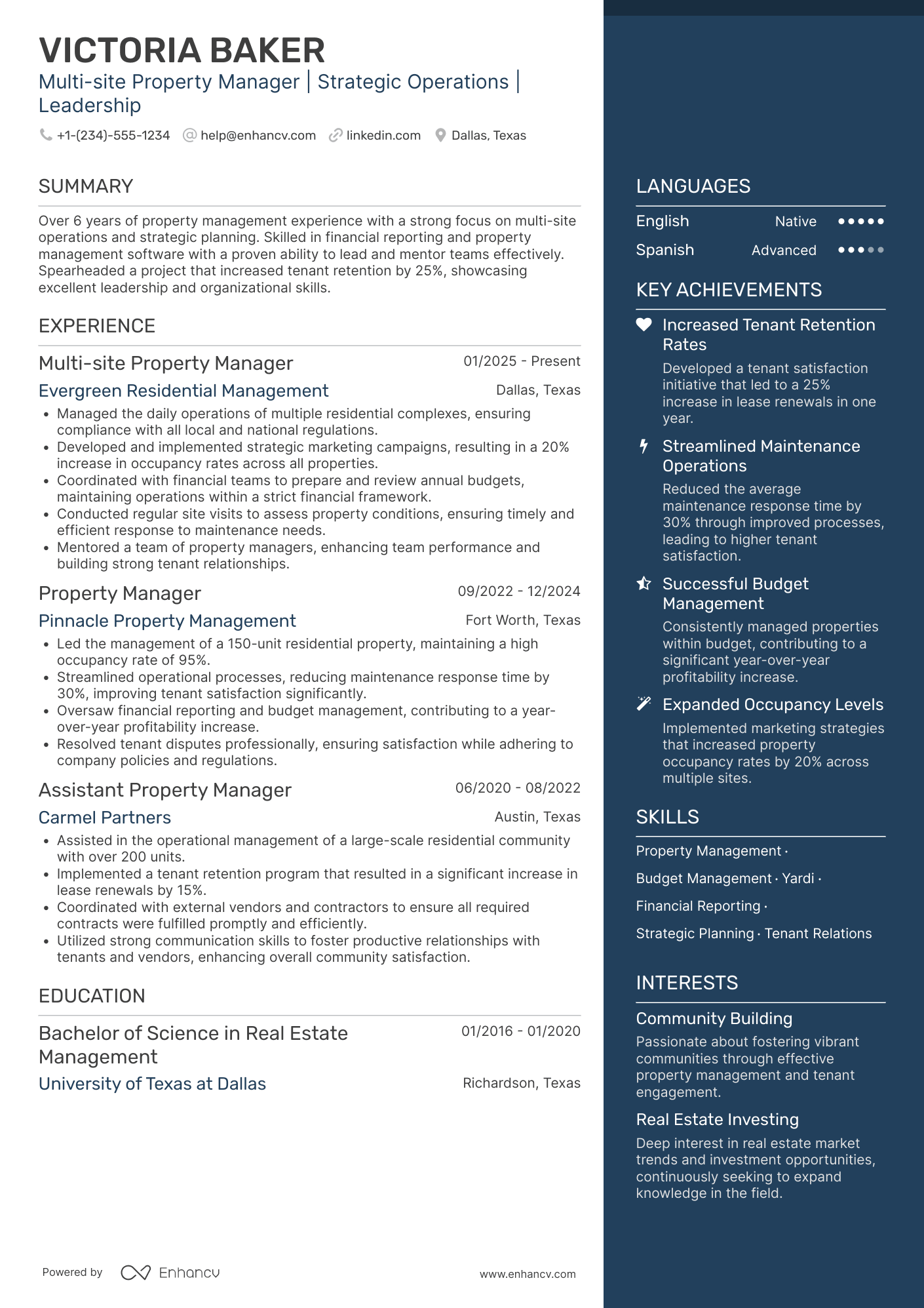 Multi site Property Manager Resume Example
