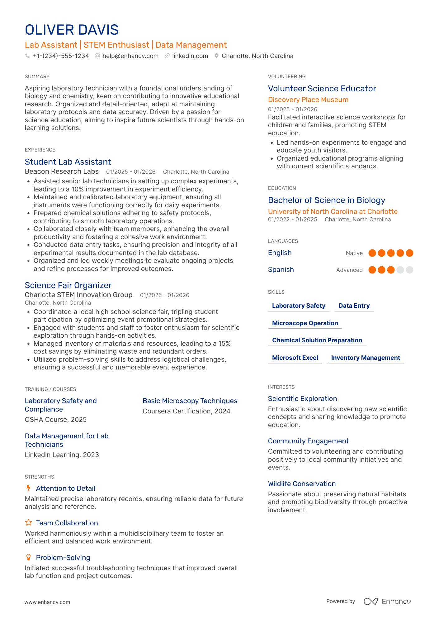 High School Student Lab Assistant Resume Example