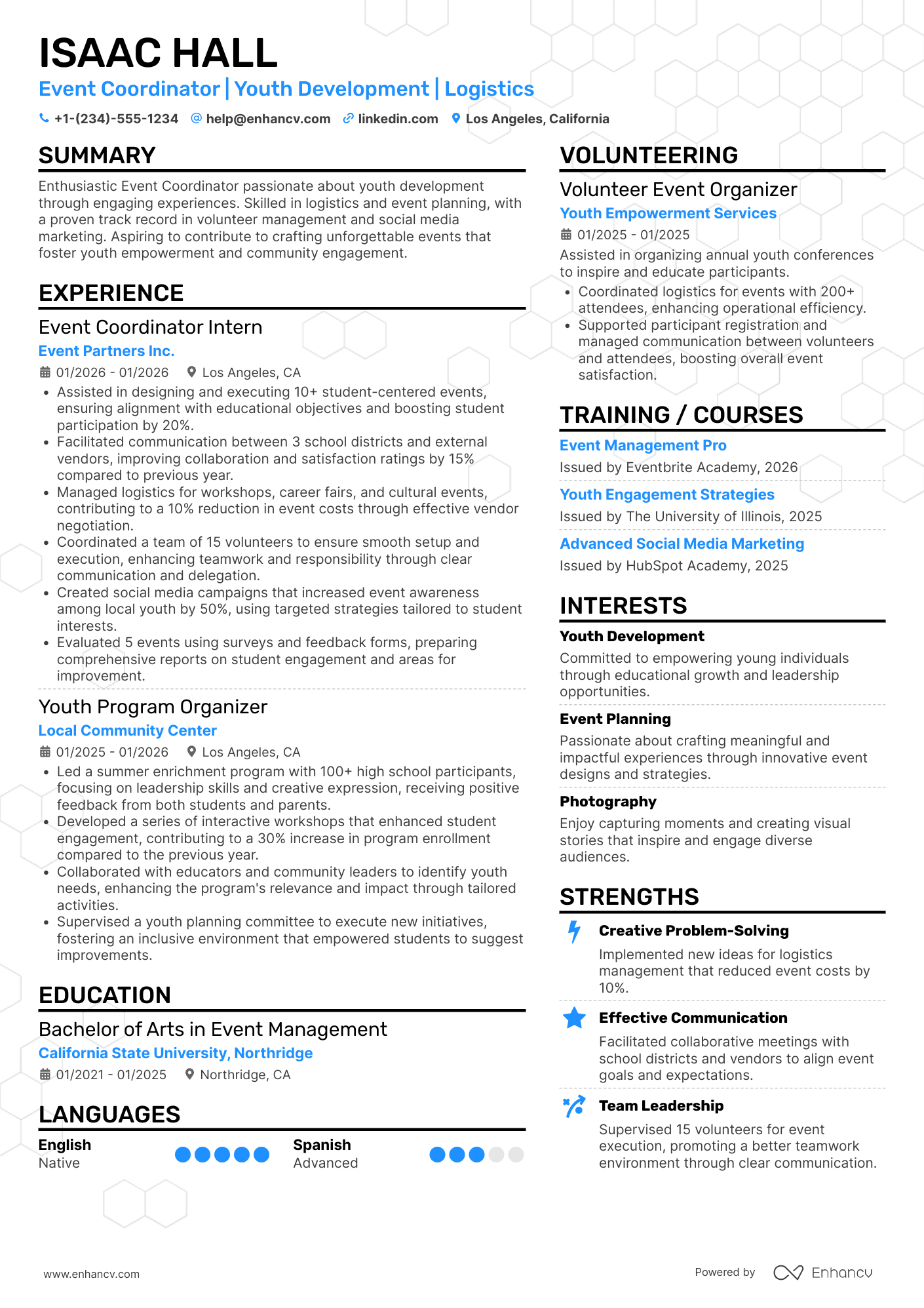 High School Student Event Coordinator Resume Example