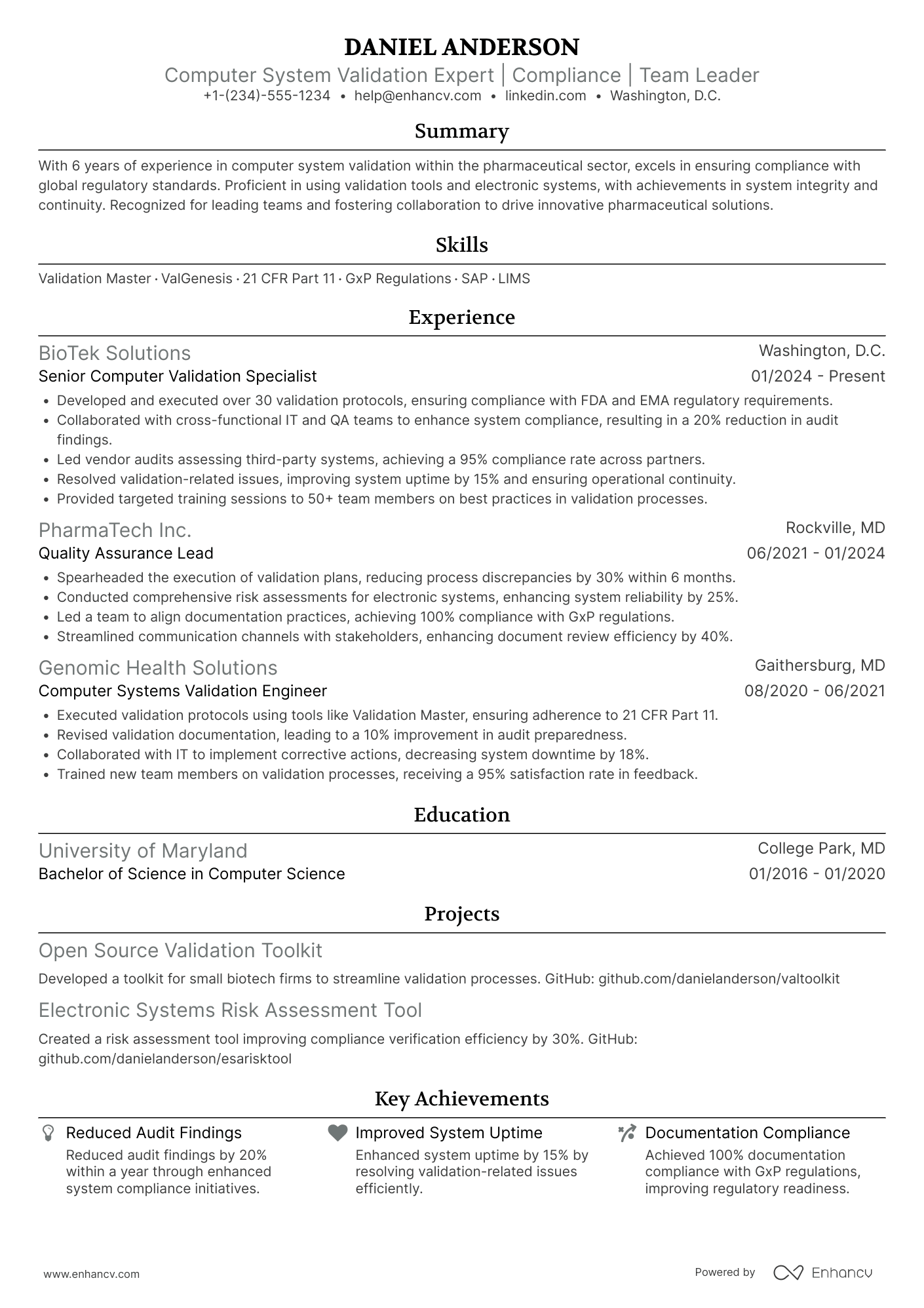 Computer Validation Engineer Resume Example