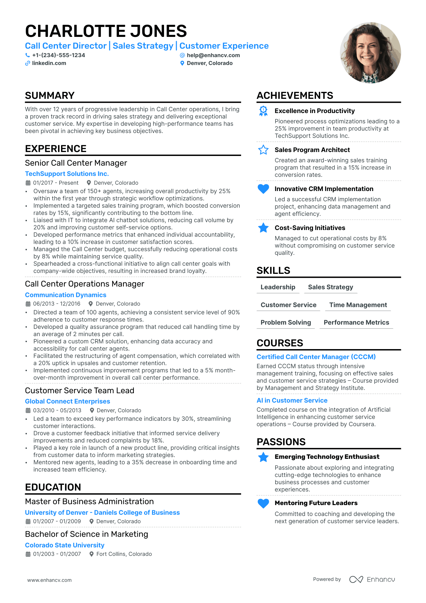 Call Center Director Resume Example