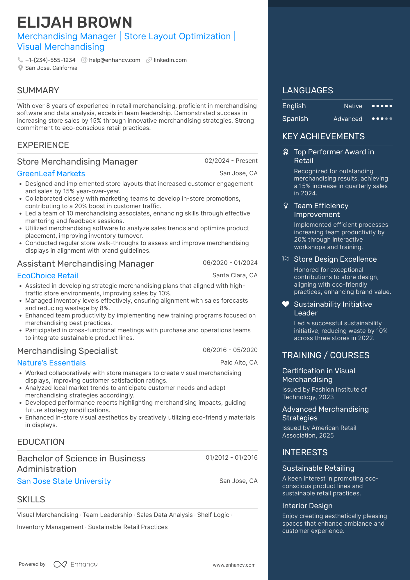 Store Merchandising Manager Resume Example