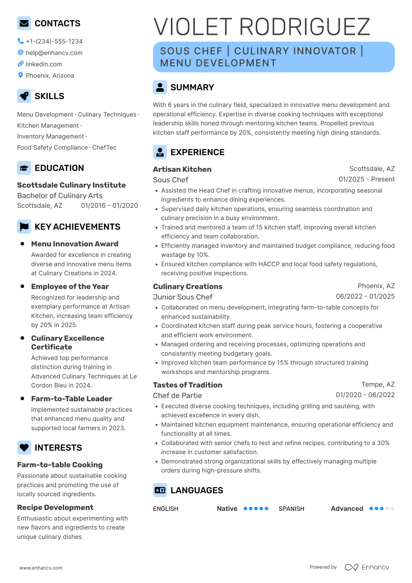 Culinary Resume Example