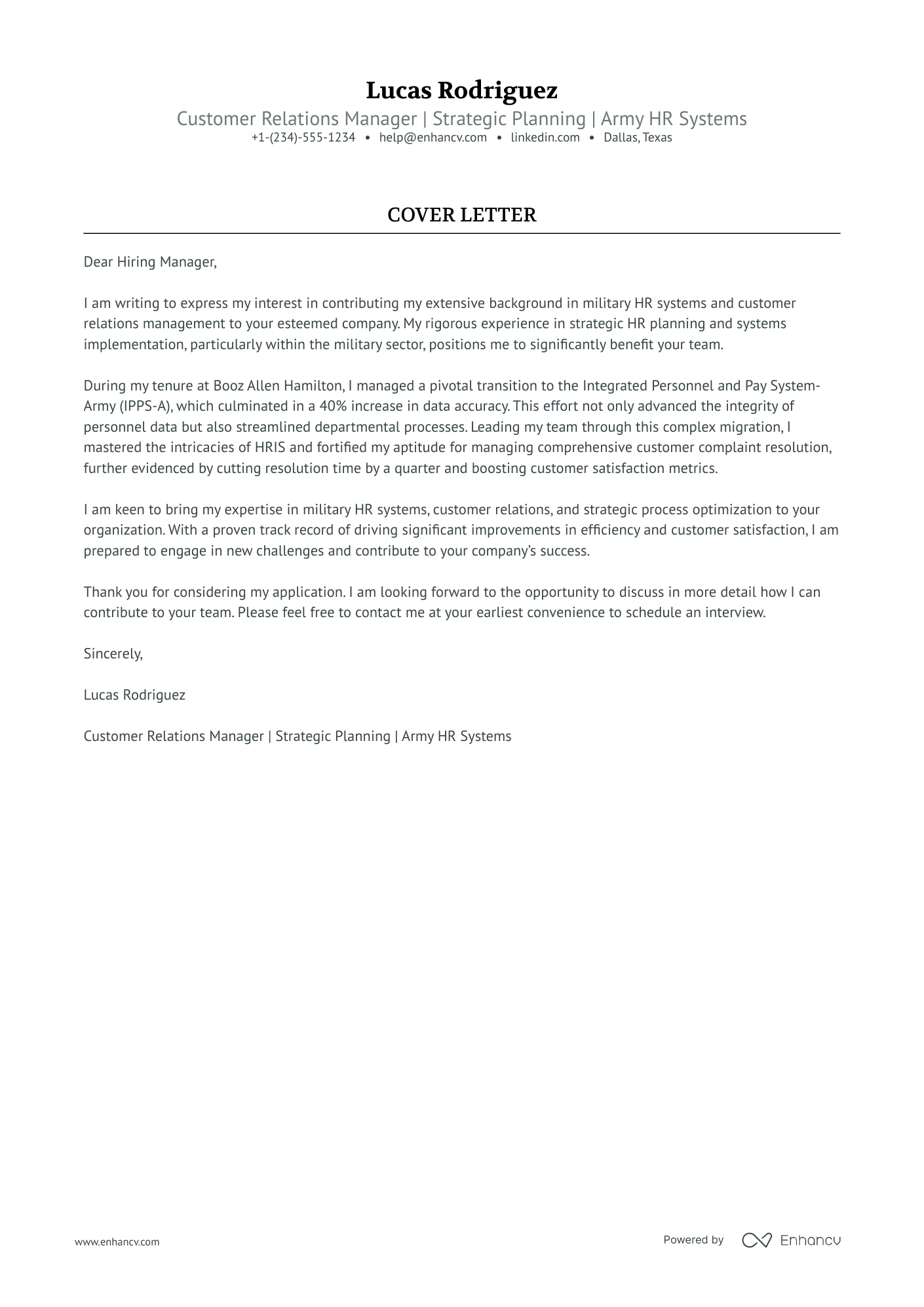 Customer Relations Manager Resume Example