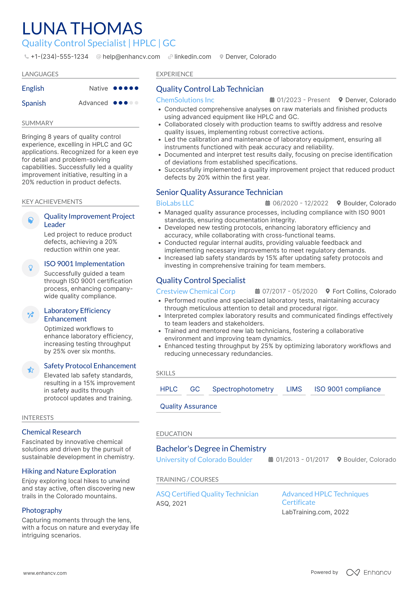 Quality Control Lab Technician Resume Example
