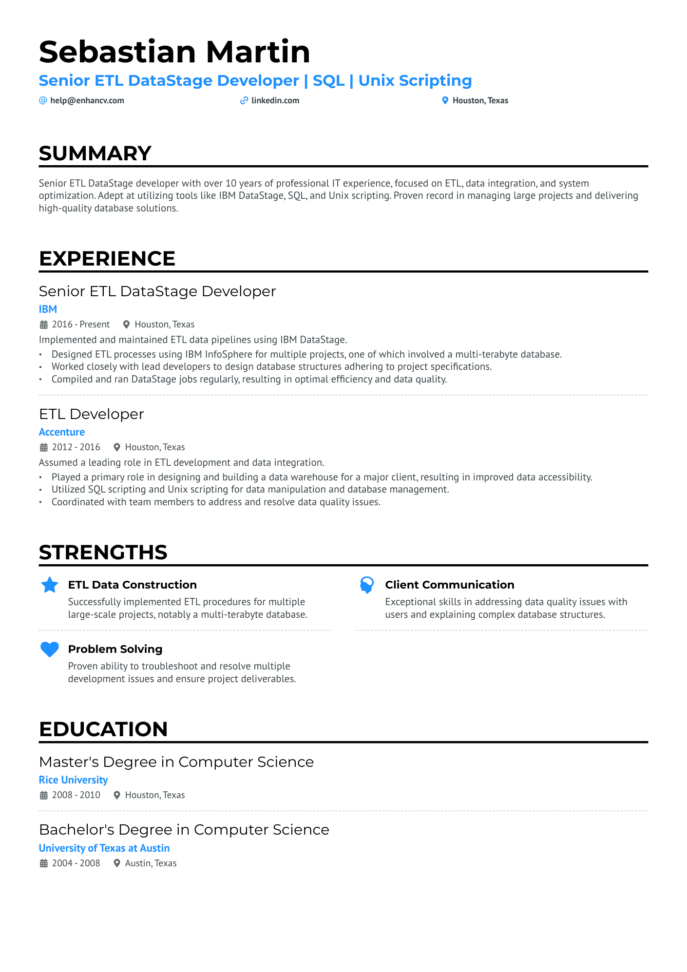 Datastage ETL Developer Resume Example