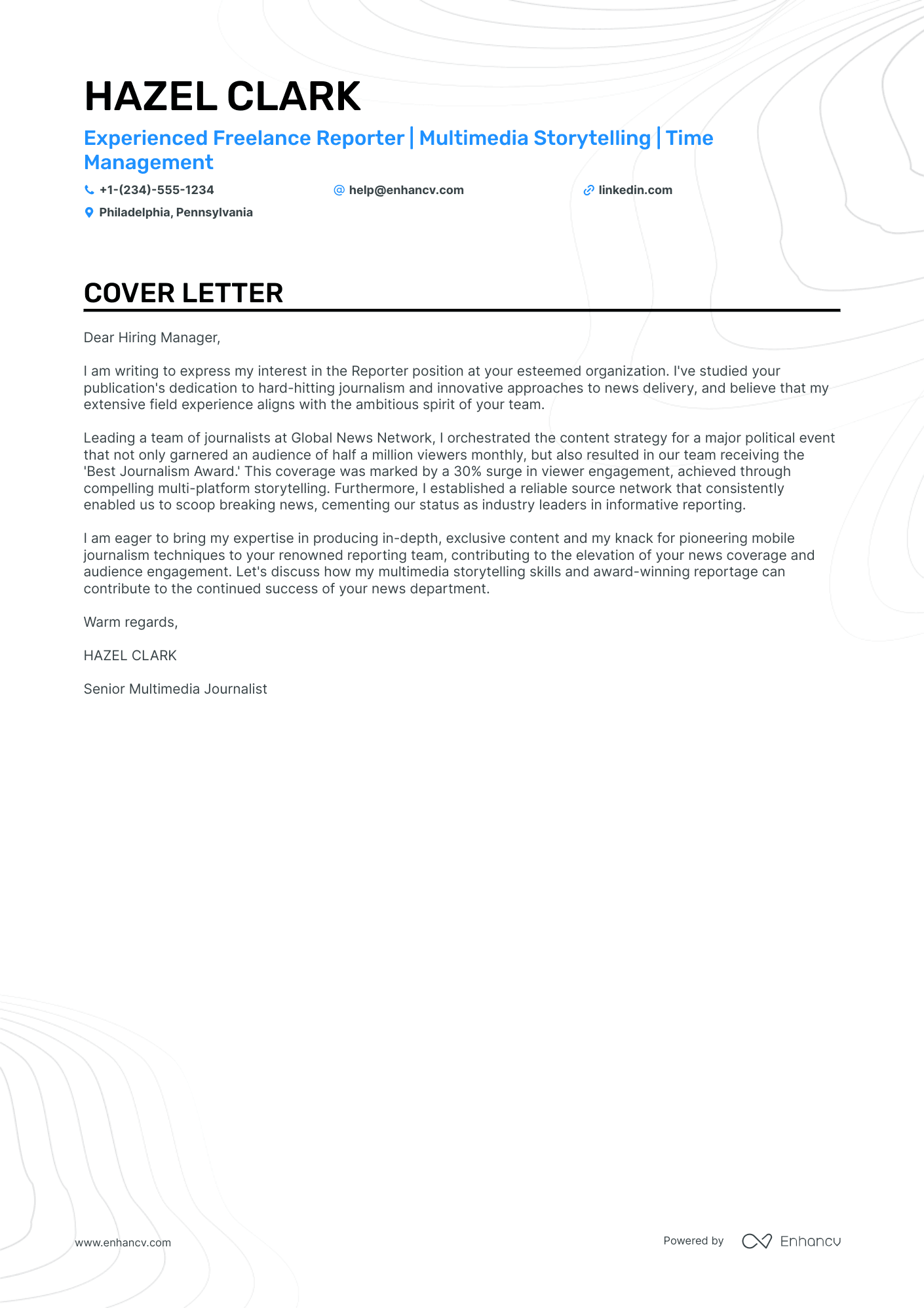 Freelance Reporter Resume Example