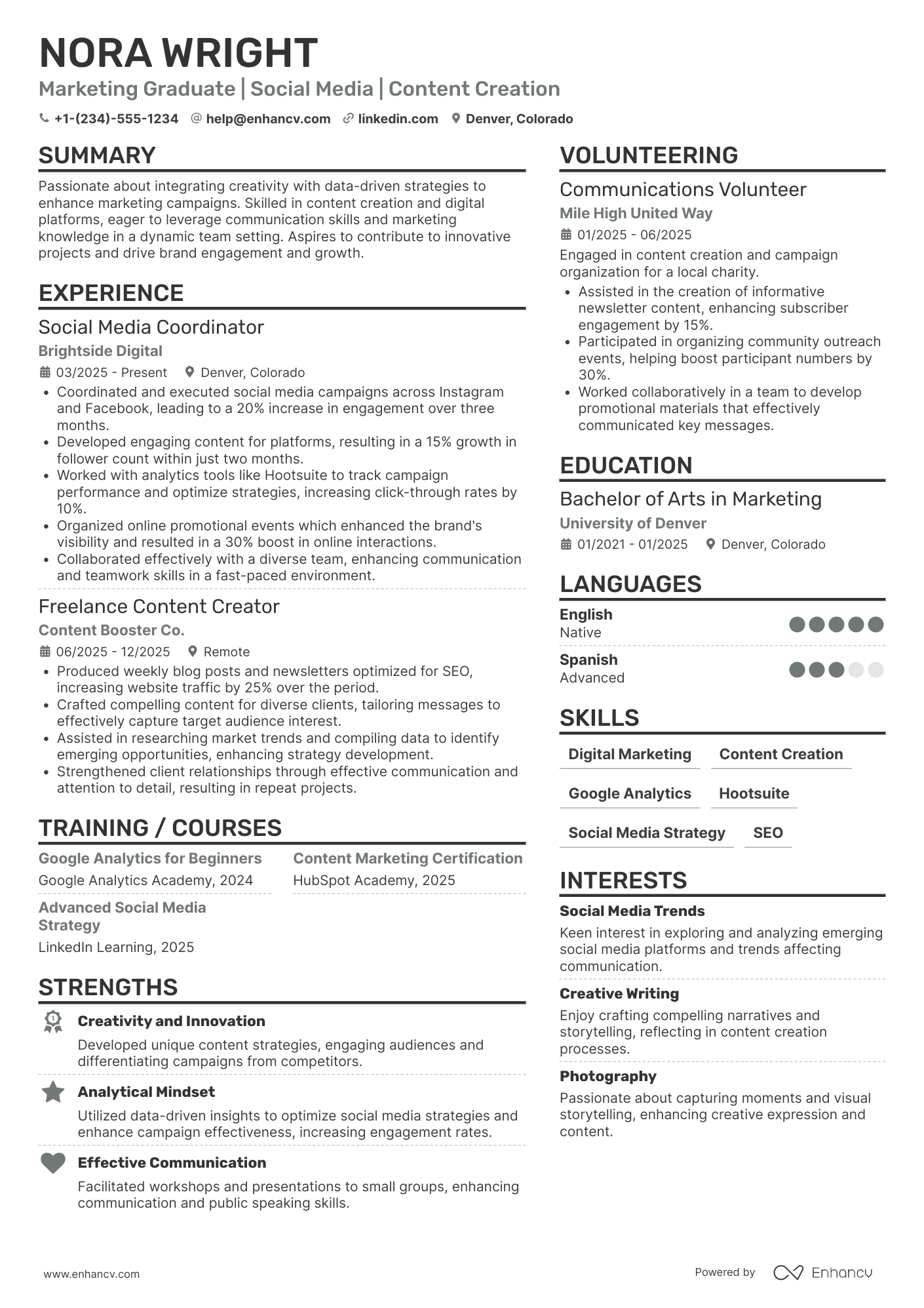 Marketing Intern Resume Example