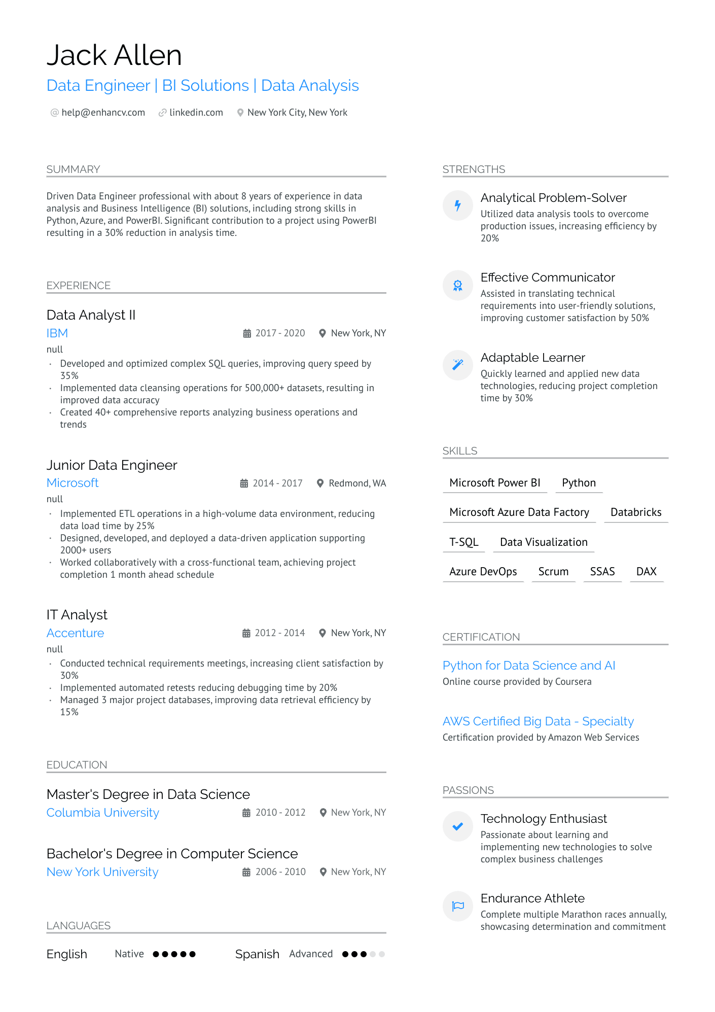 Mid Level Data Engineer Resume Example