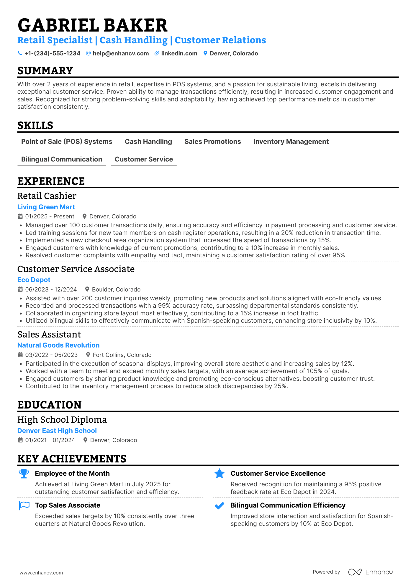 Sales Cashier Resume Example