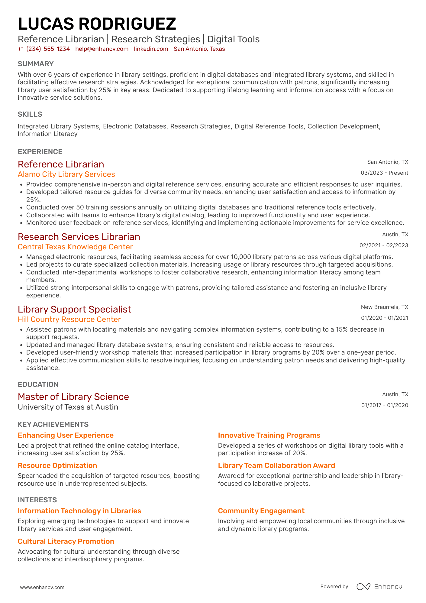 Reference Librarian Resume Example