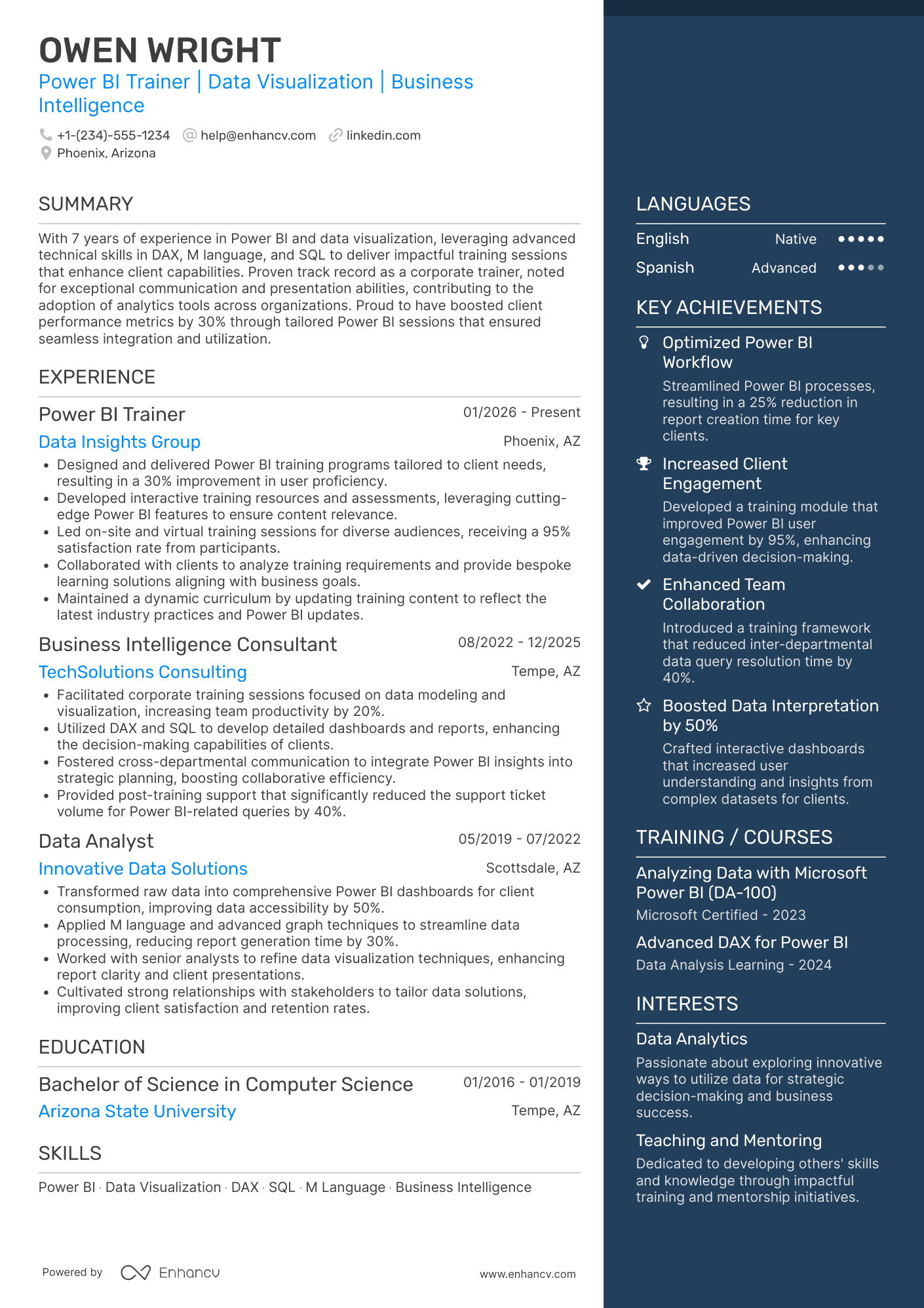 Power BI Trainer Resume Example
