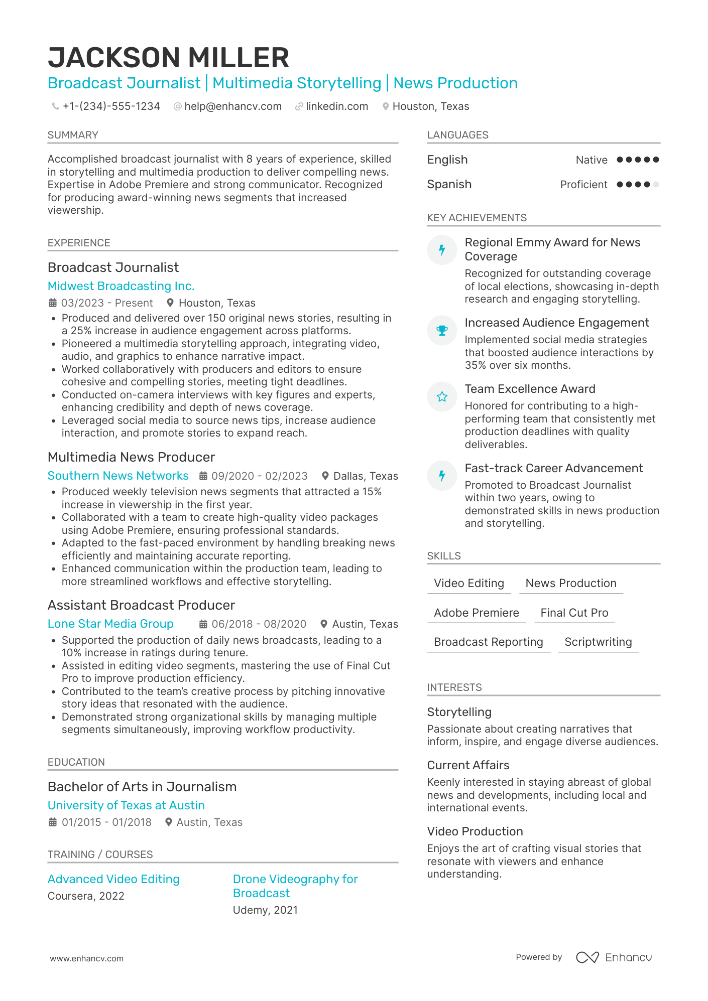 Broadcast Journalist Resume Example