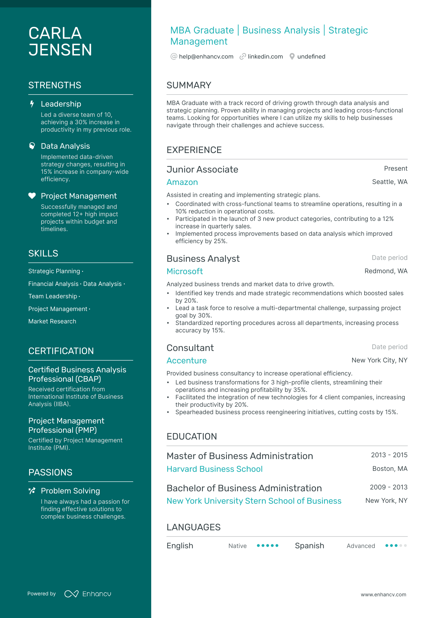 MBA Graduate Resume Example