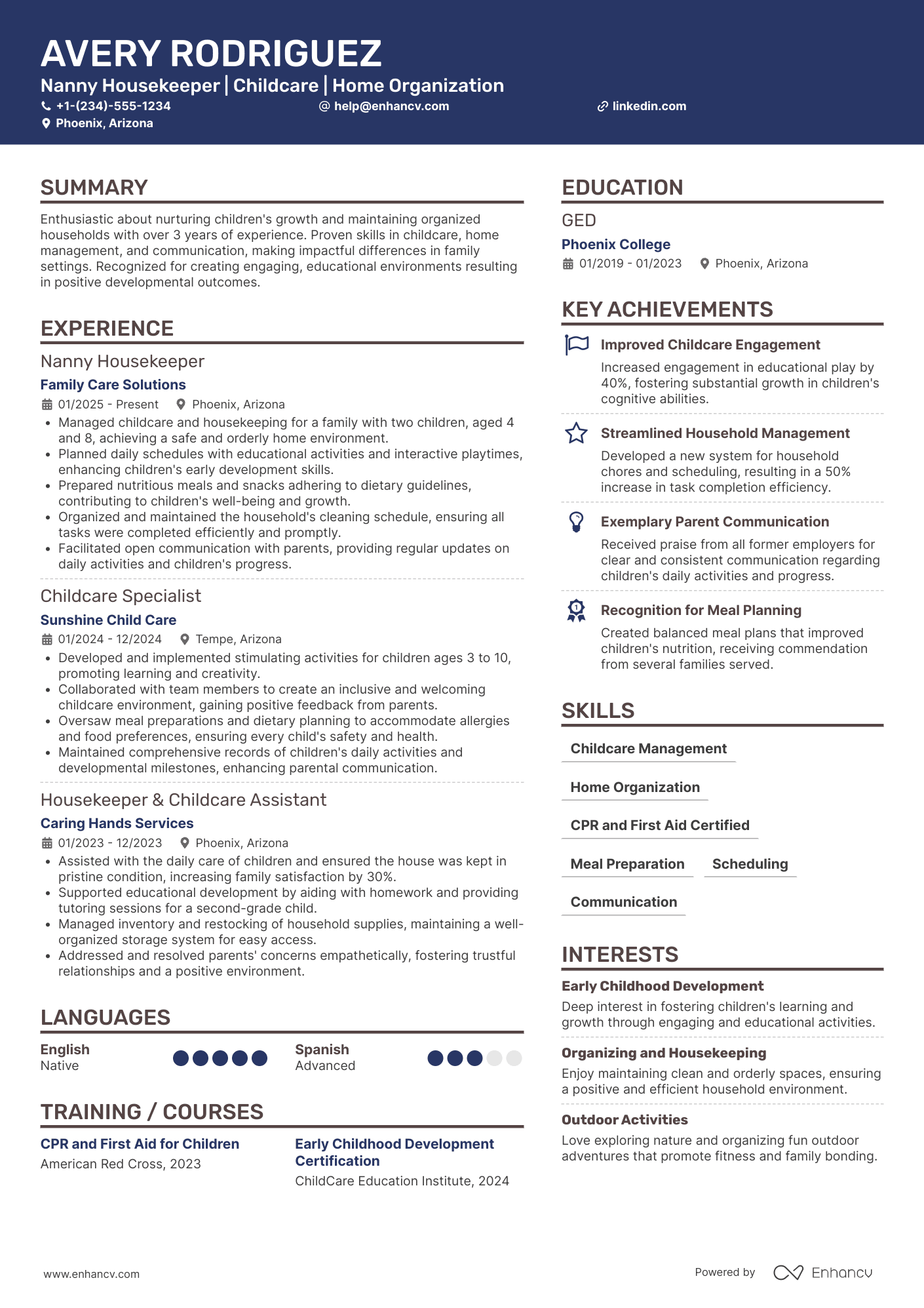 Nanny Housekeeper Resume Example