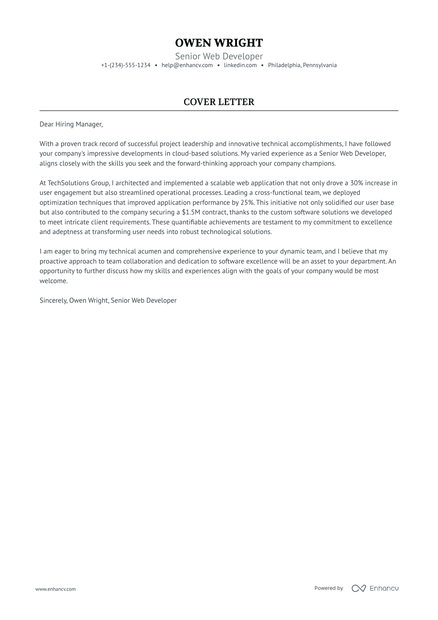 Senior Web Developer Resume Example