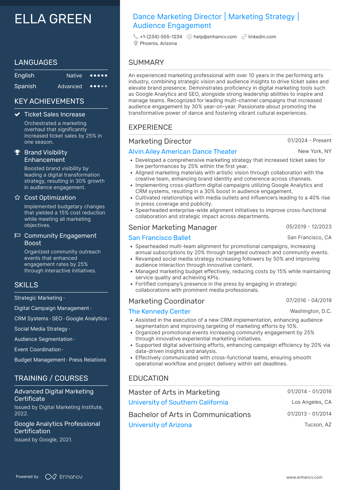Dance Marketing Director Resume Example
