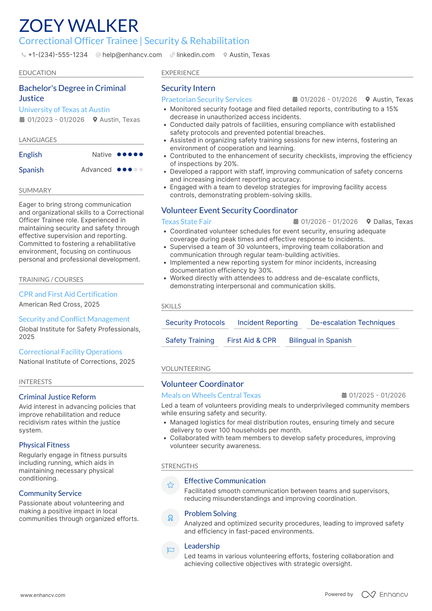 Correctional Officer Trainee Resume Example