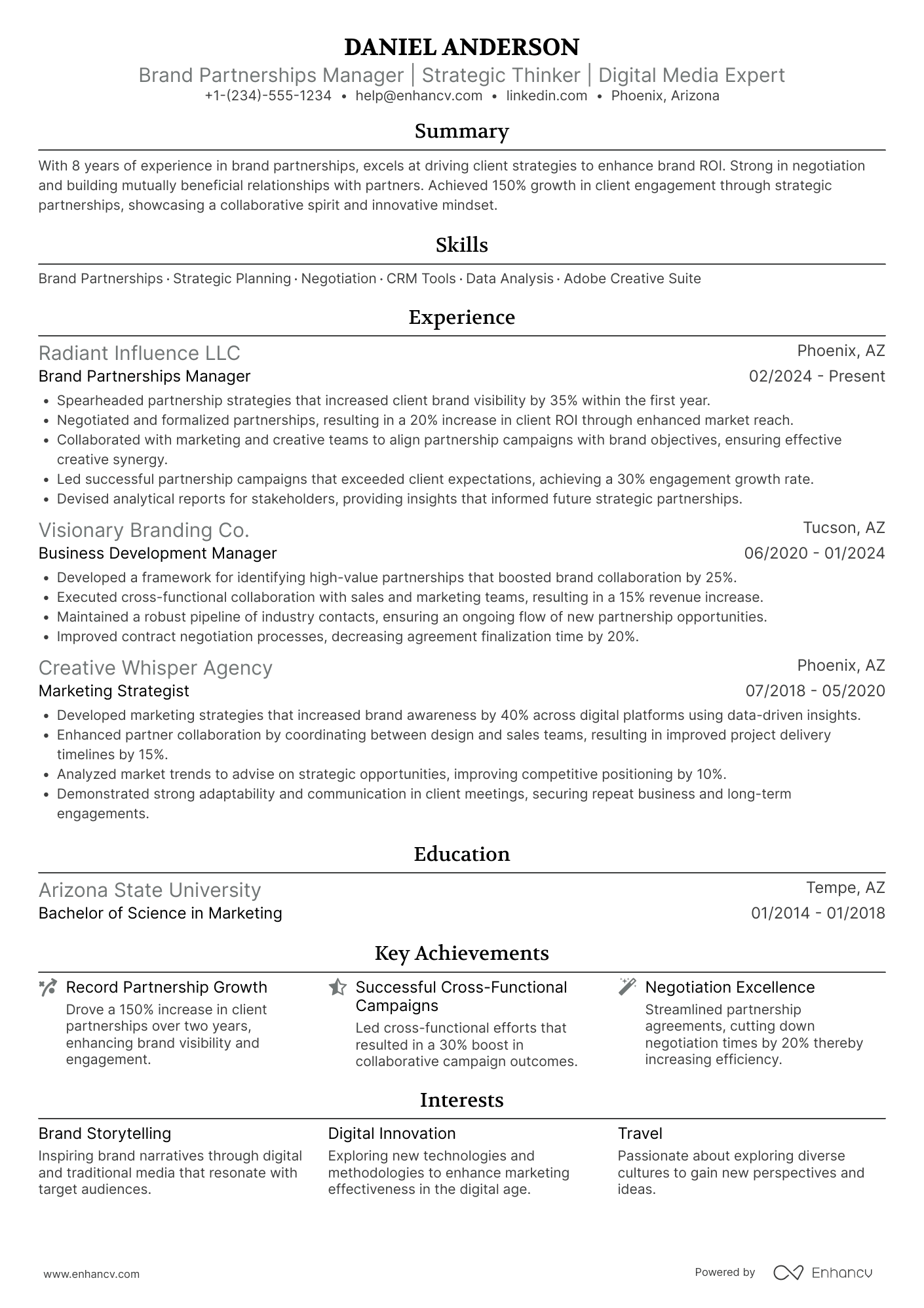 Brand Partnerships Manager Resume Example