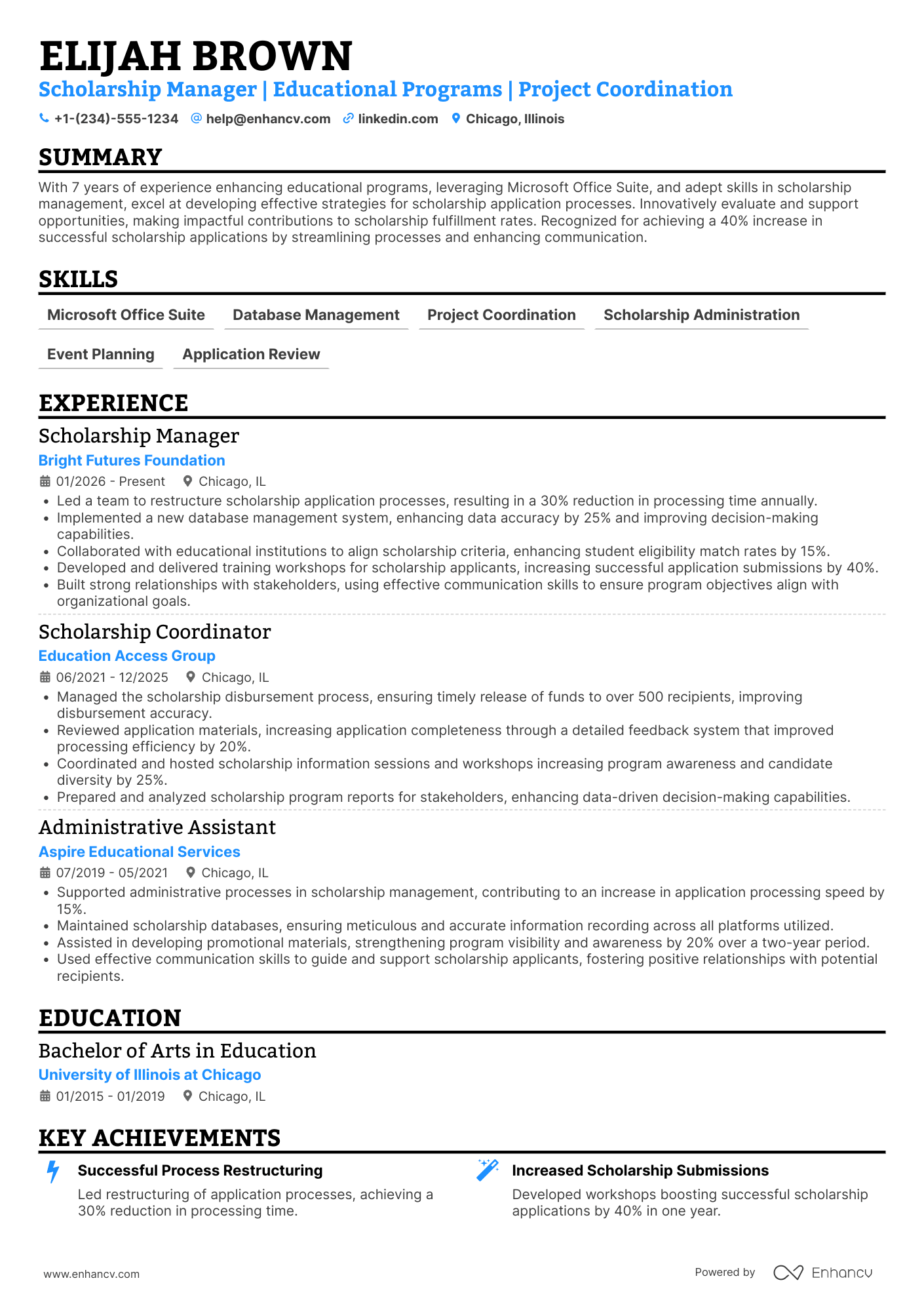 Scholarship Assistant Resume Example