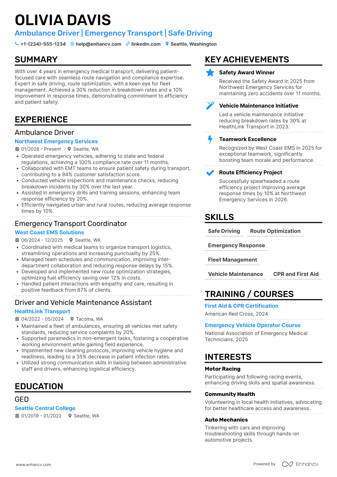 Ambulance Driver Resume Example