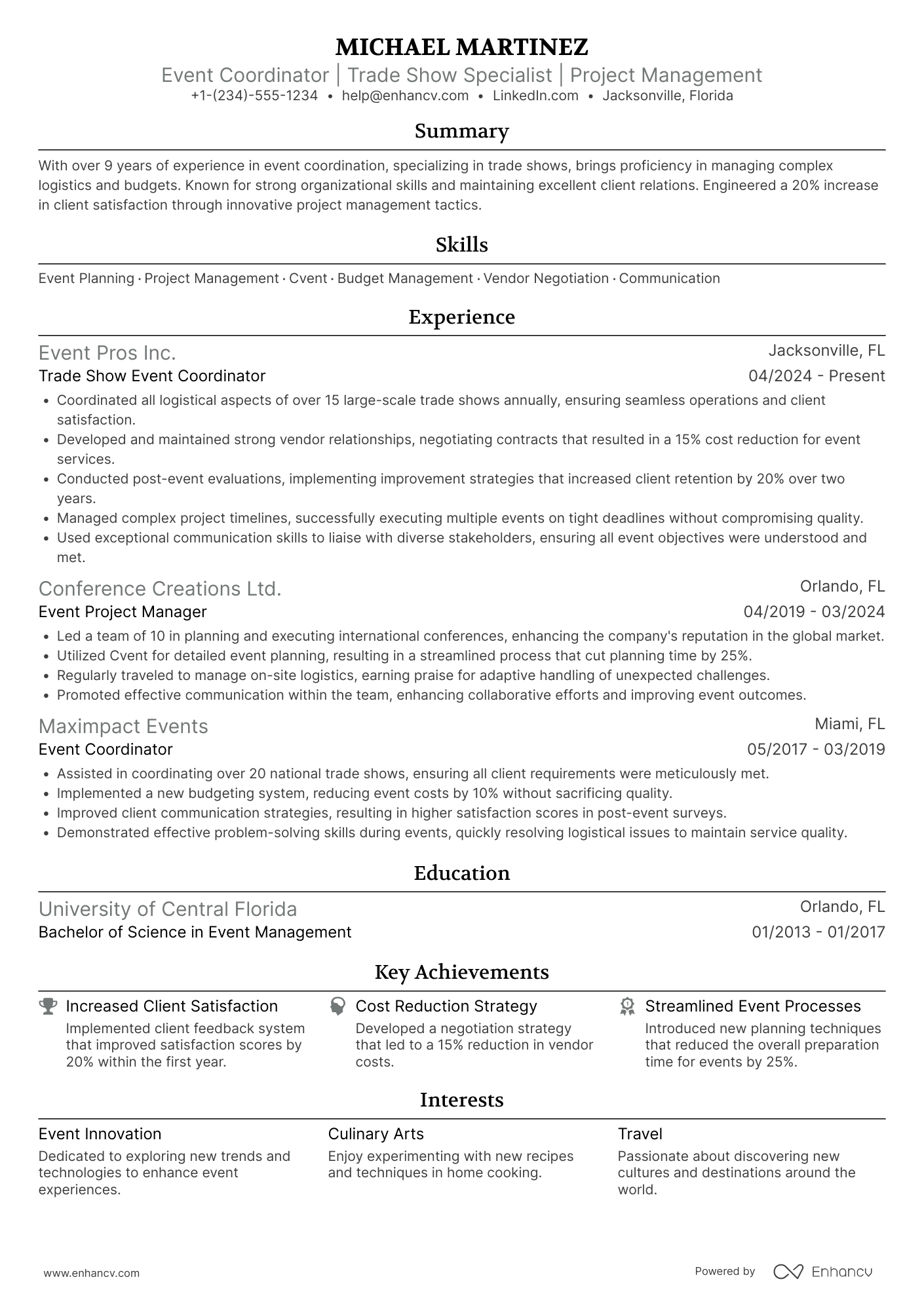 Trade Show Event Coordinator Resume Example