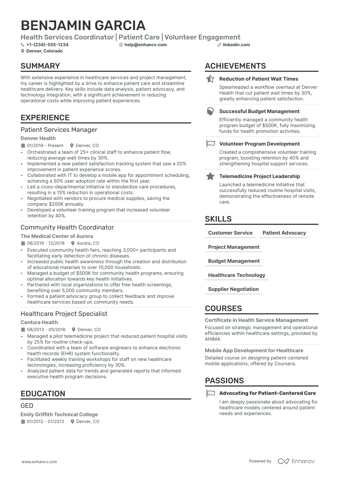 Hospital Volunteer Resume Example