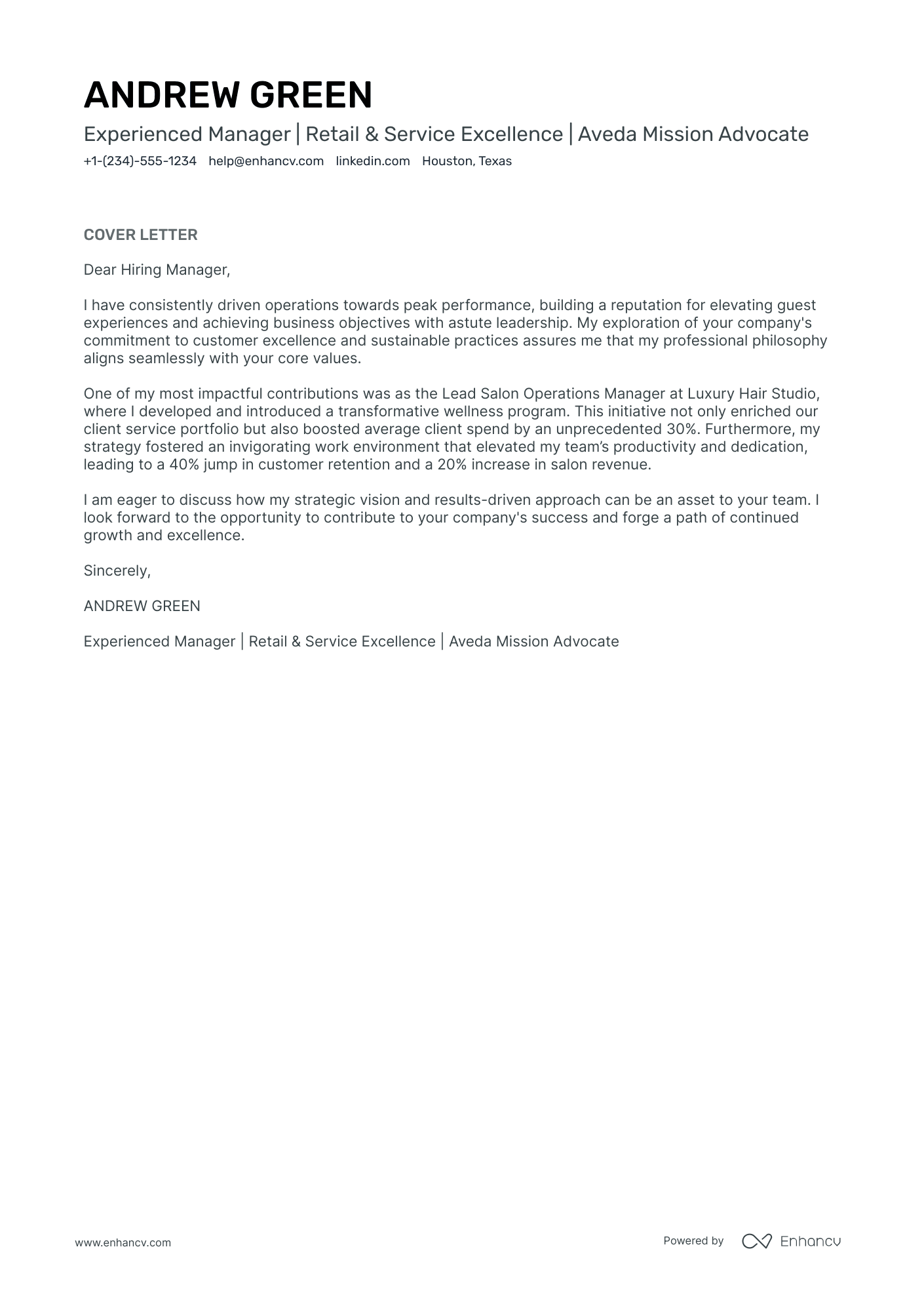 Salon Manager Resume Example