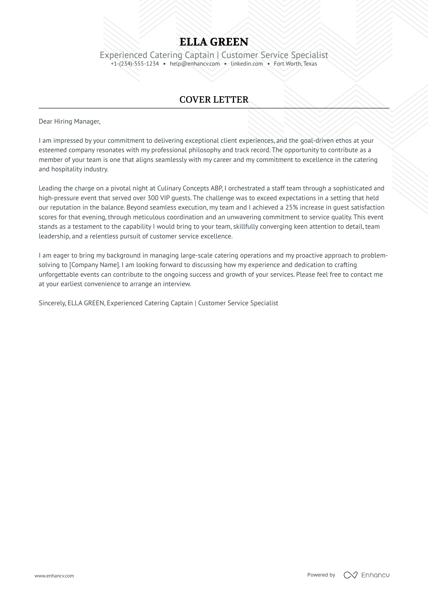 Catering Captain Resume Example