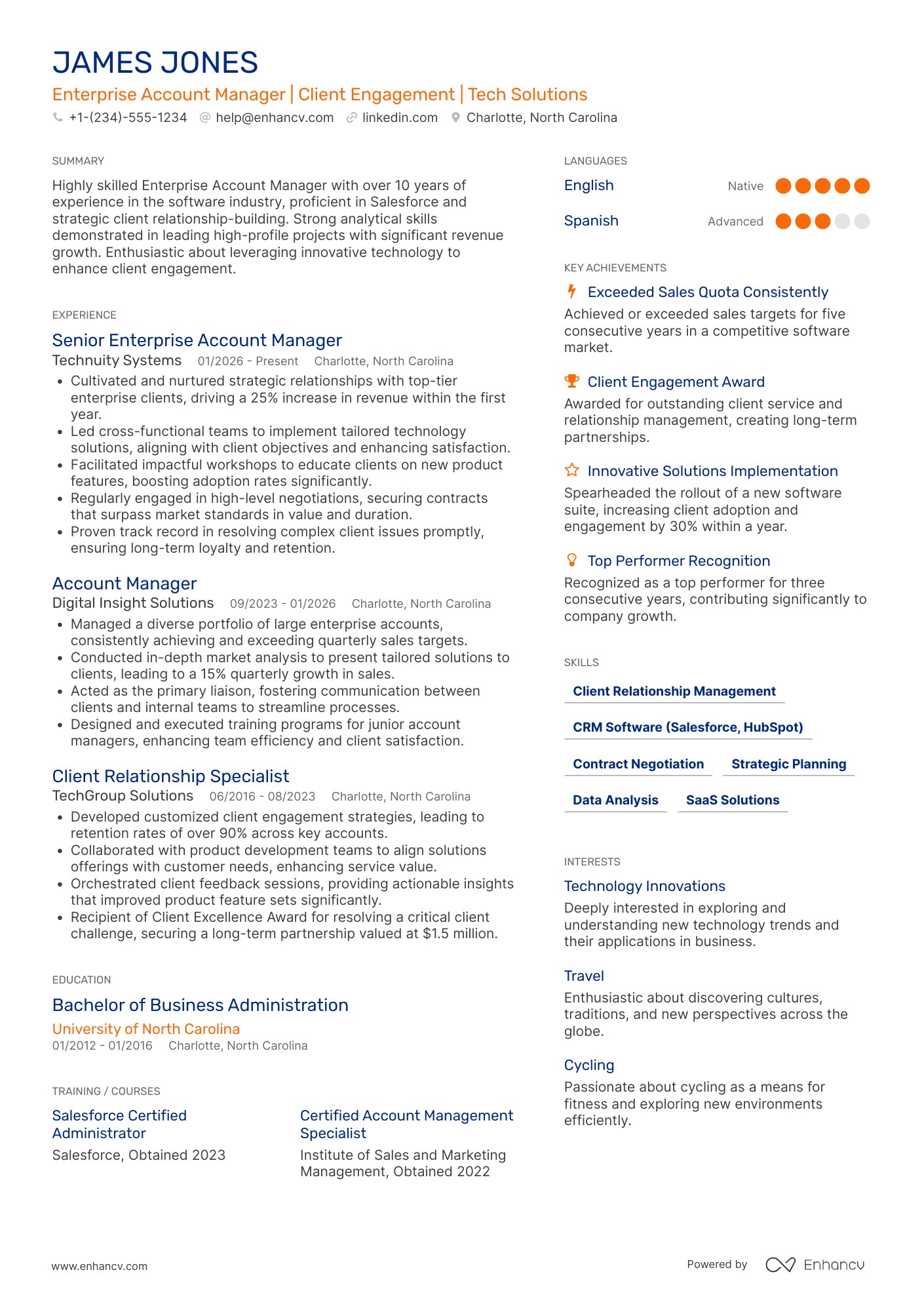 Enterprise Account Manager Resume Example