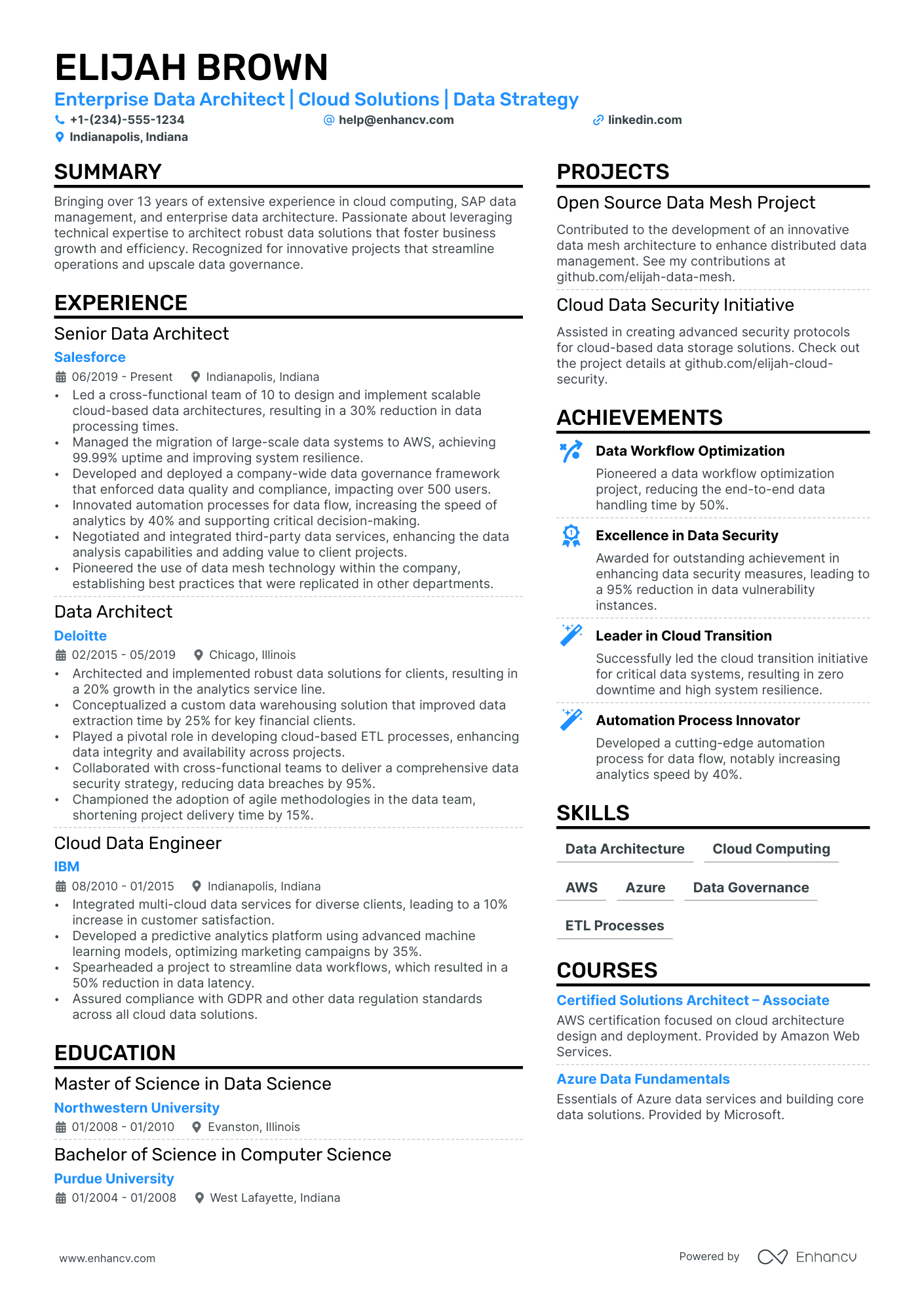 Enterprise Data Architect Resume Example