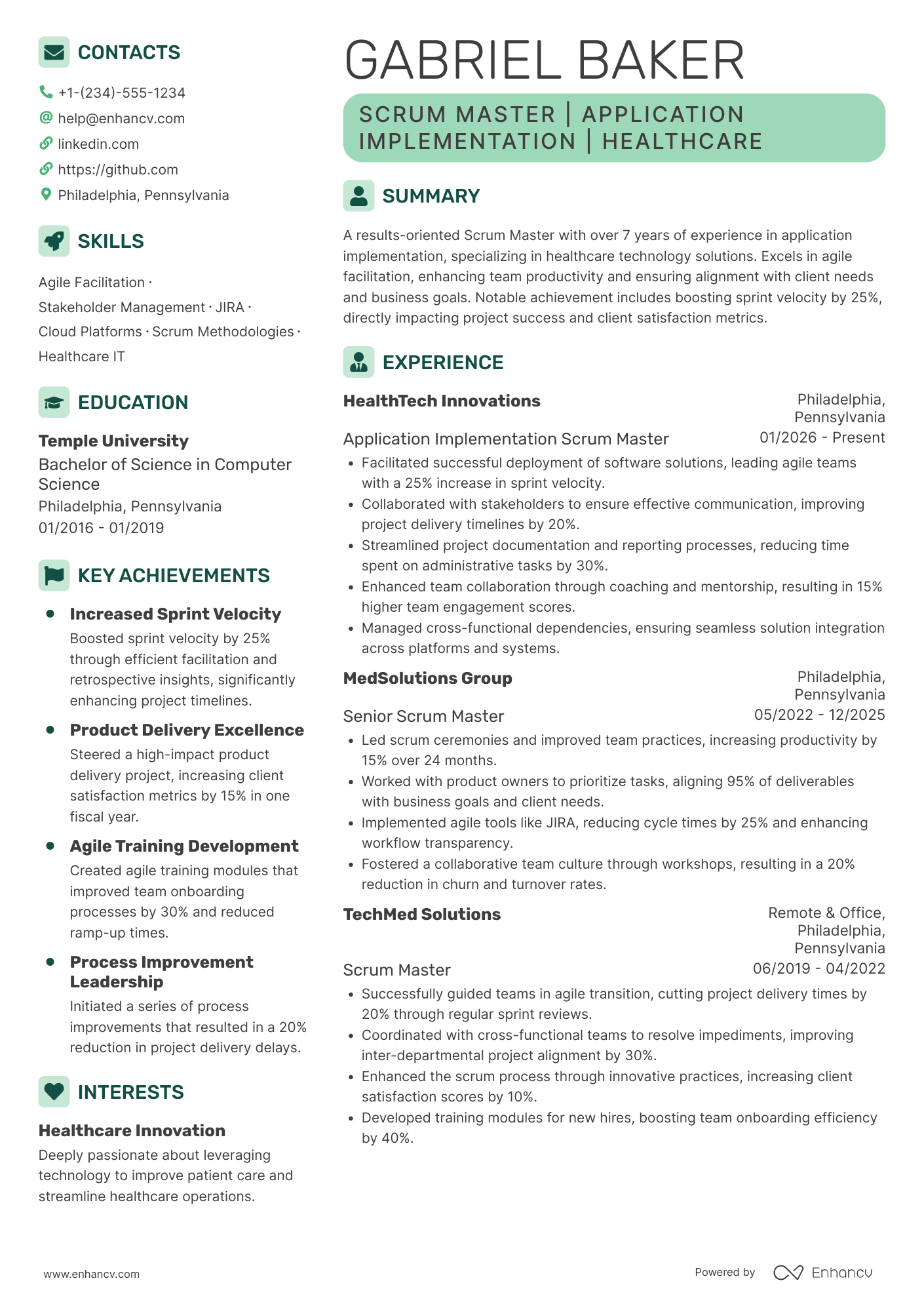 Application Implementation Scrum Master Resume Example