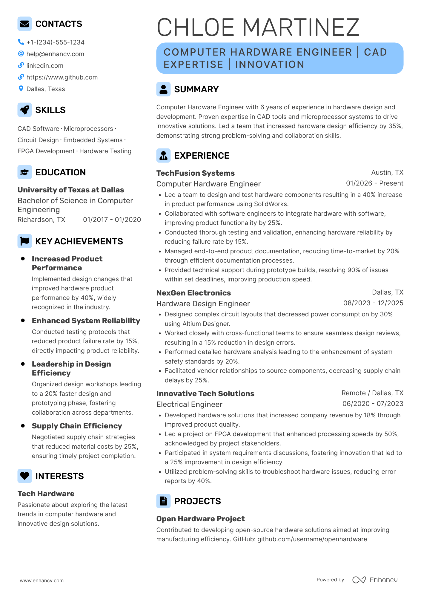 Computer Hardware Engineer Resume Example