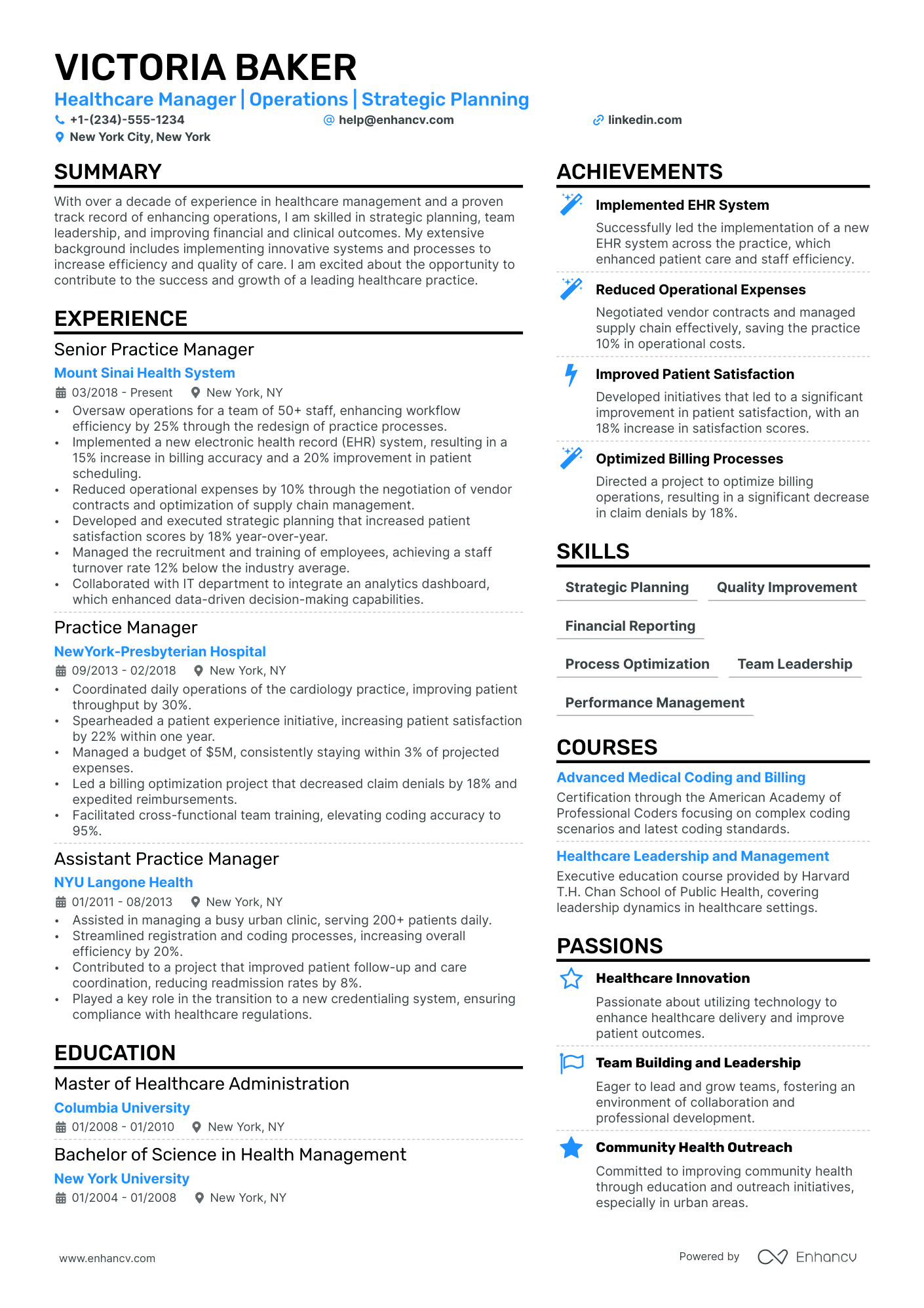 Practice Manager Resume Example