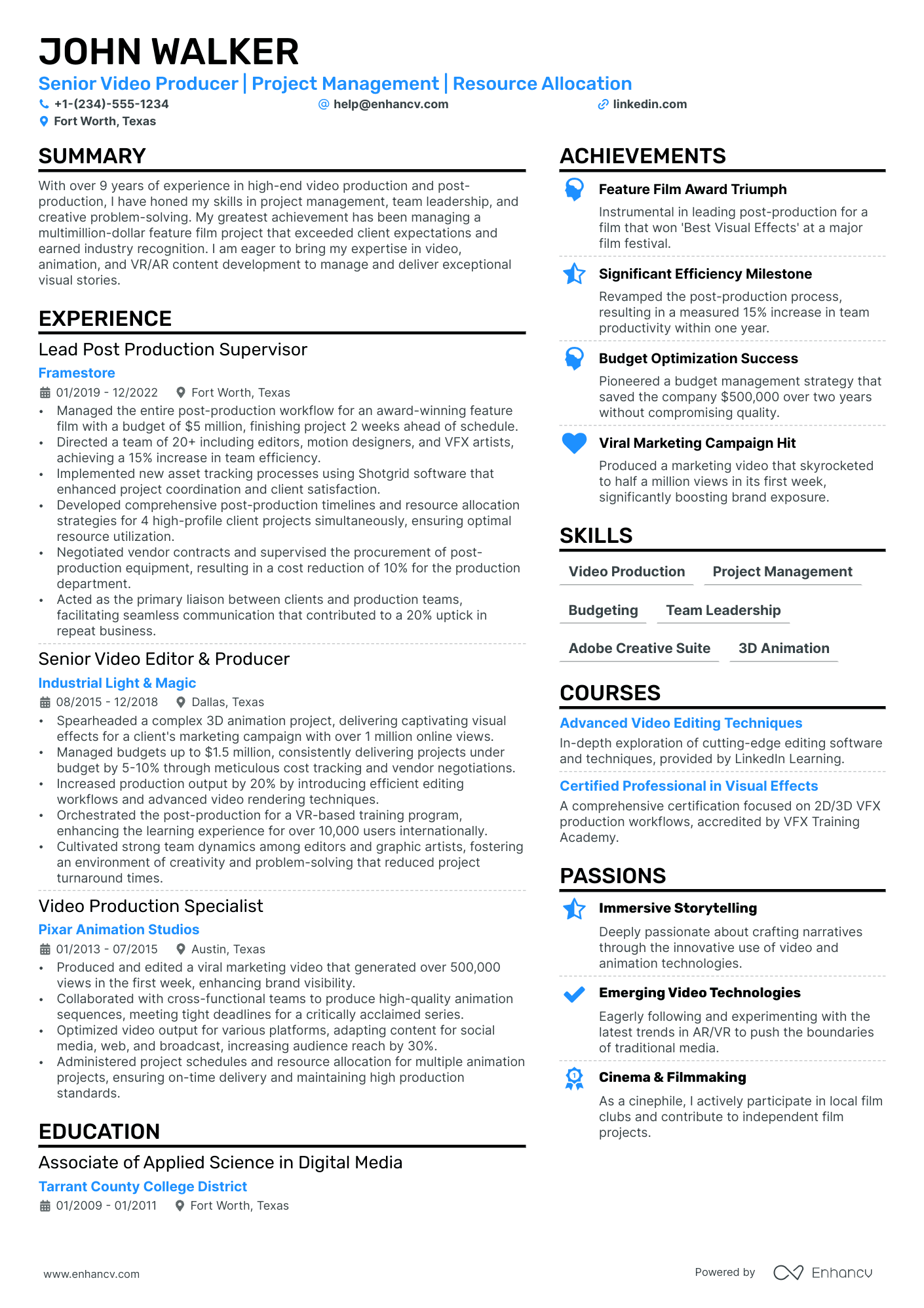 Freelance Producer Resume Example