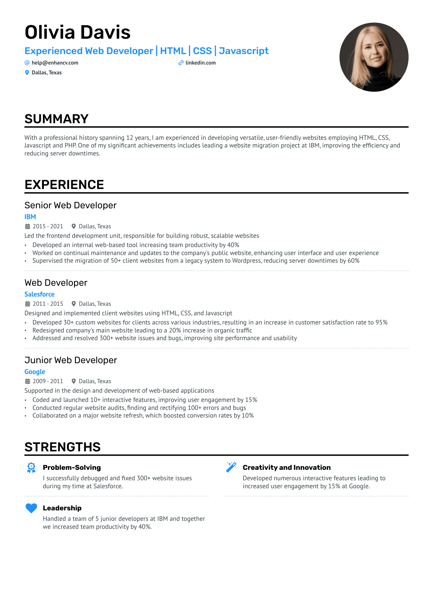 Web Application Developer (Programmer) Resume Example